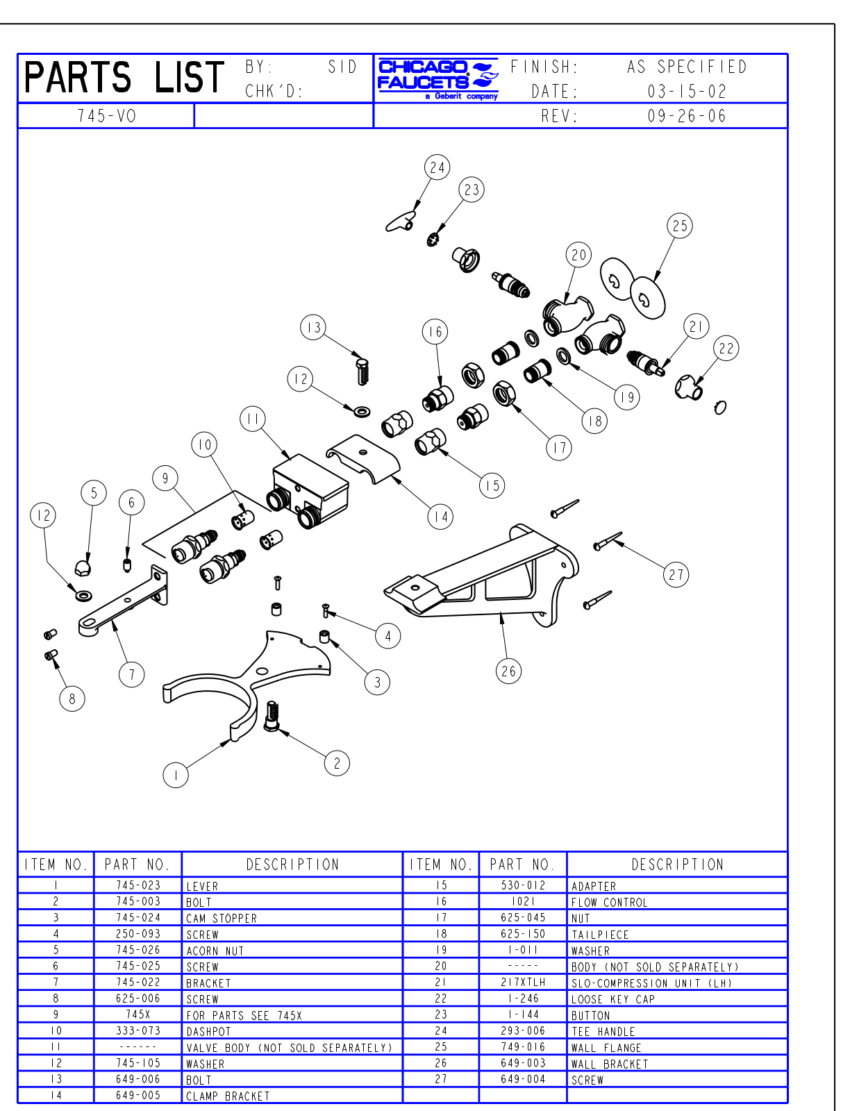 Chicago Faucet 745-VOCP Parts List