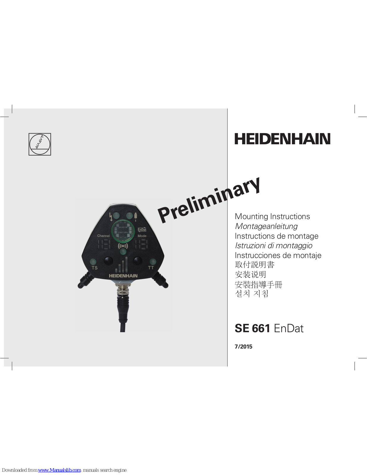 HEIDENHAIN SE 661 EnDat Mounting Instructions