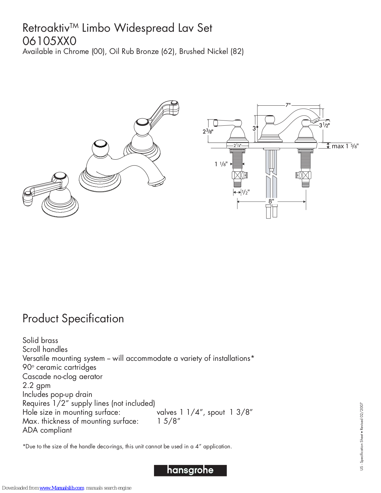 Axor 6105000, 6105620, 6105820 Specification