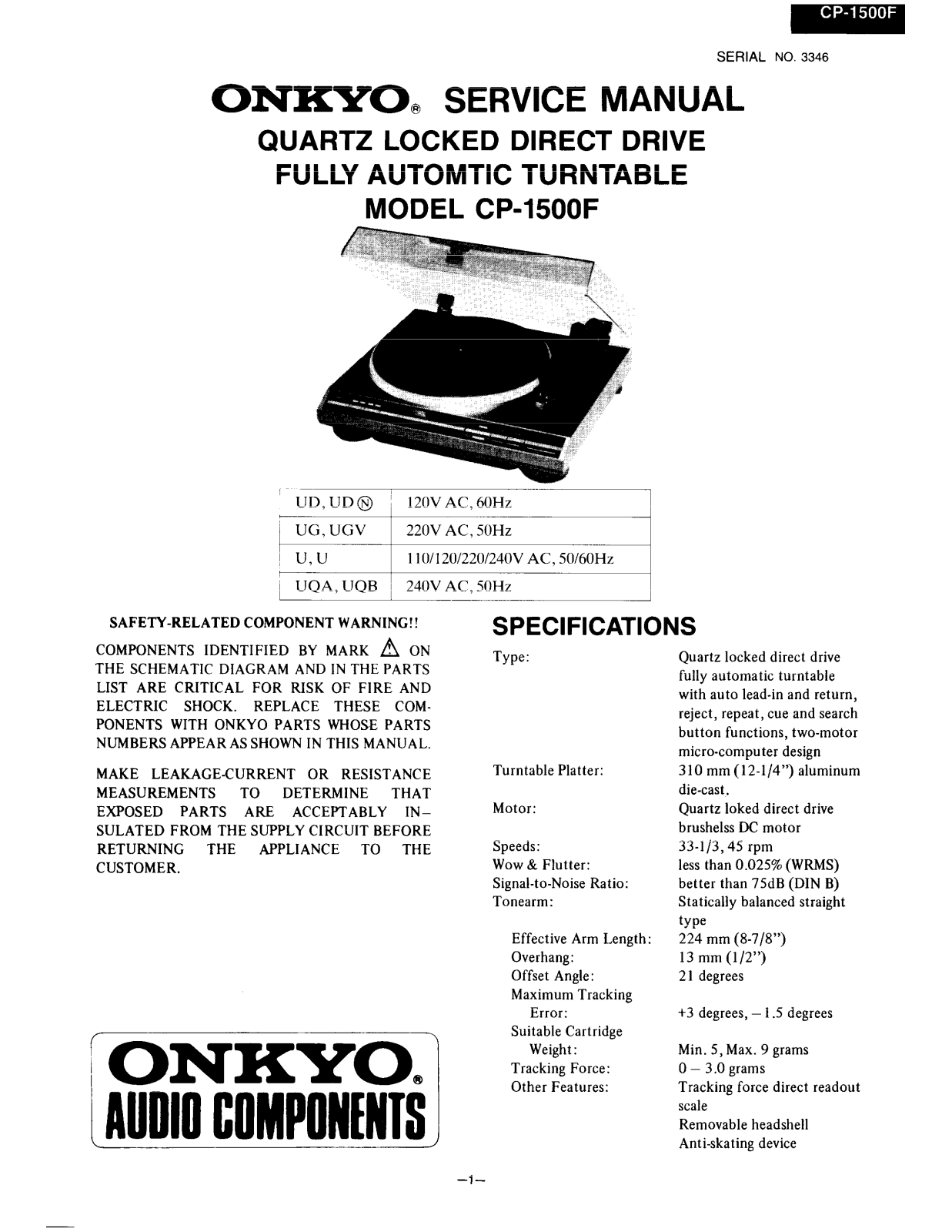 Onkyo CP-1500-F Service Manual