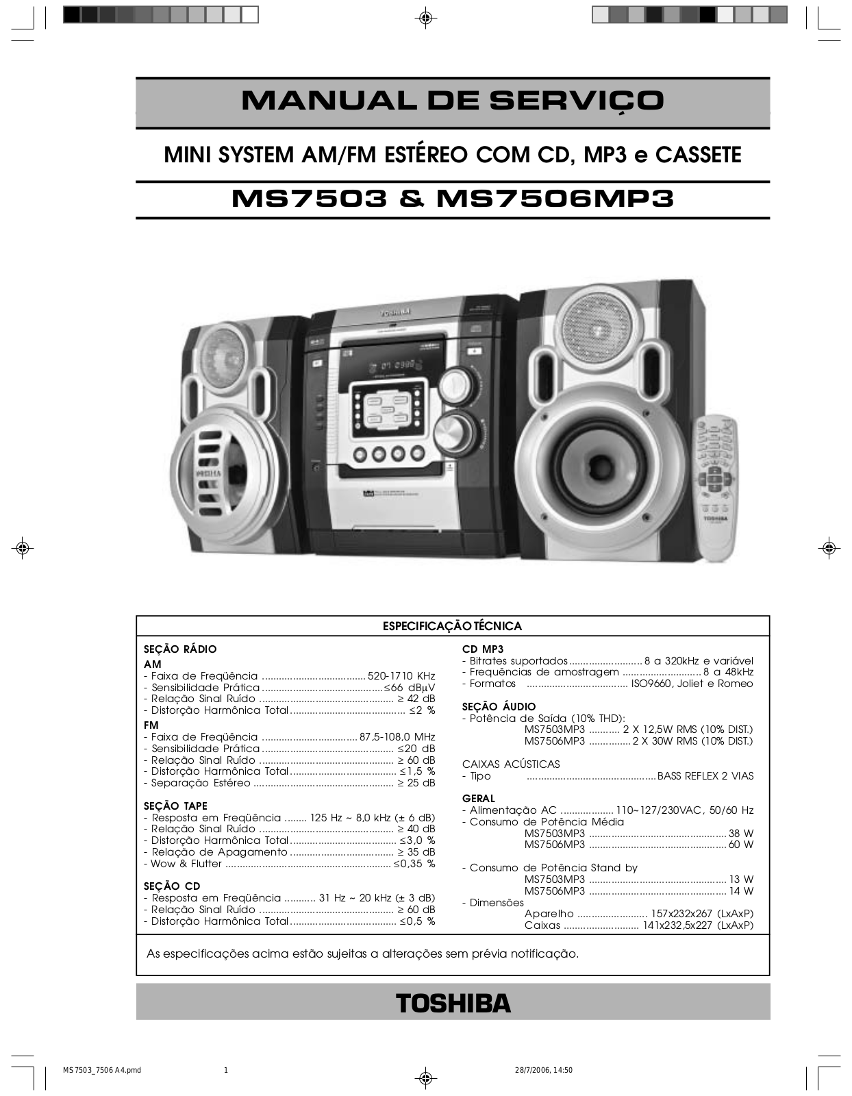 Toshiba MS-7503-MP-3, MS-7506-MP-3 Service manual