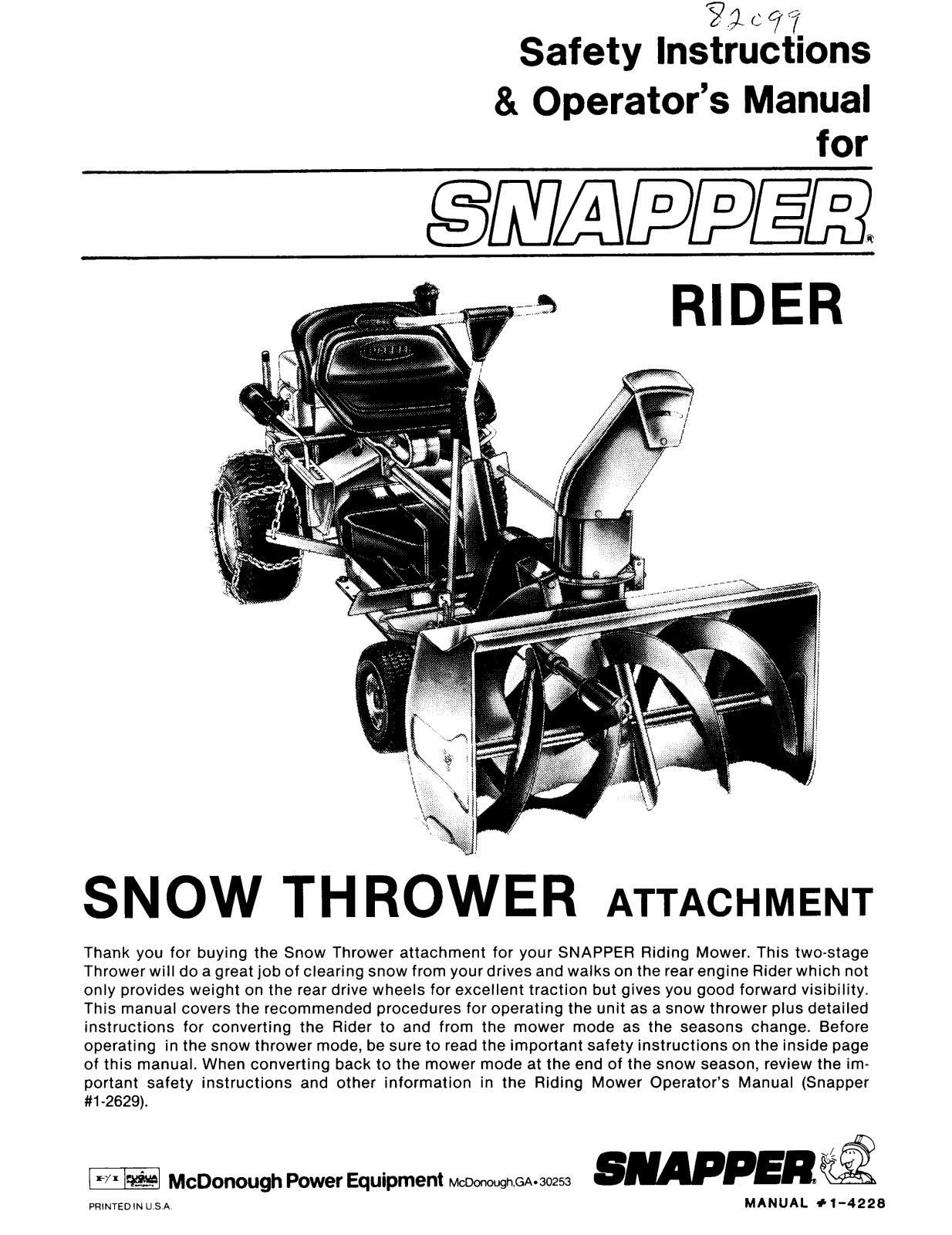 Snapper 1-4228 User Manual