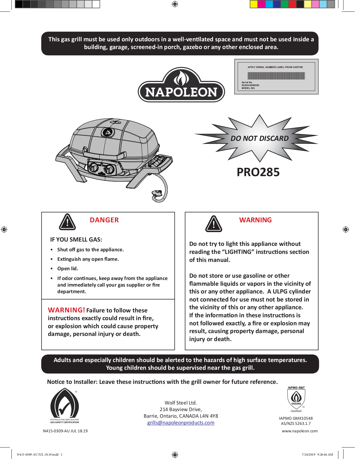 Napoleon TQ285X-1 User Manual