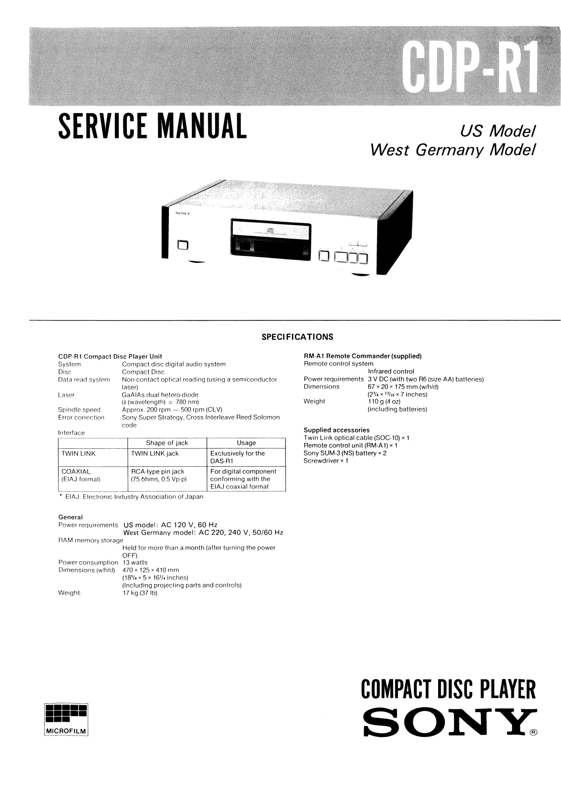 Sony CDPR-1 Service manual