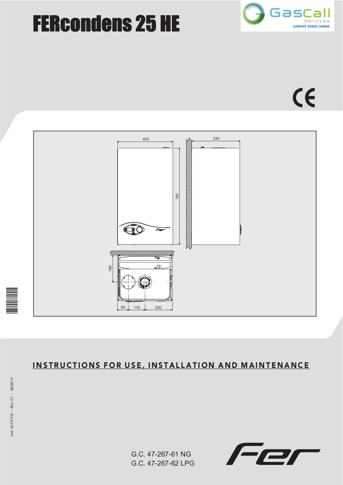 Ferroli FERcondens 25 HE Instructions For Use, Installation And Maintenance