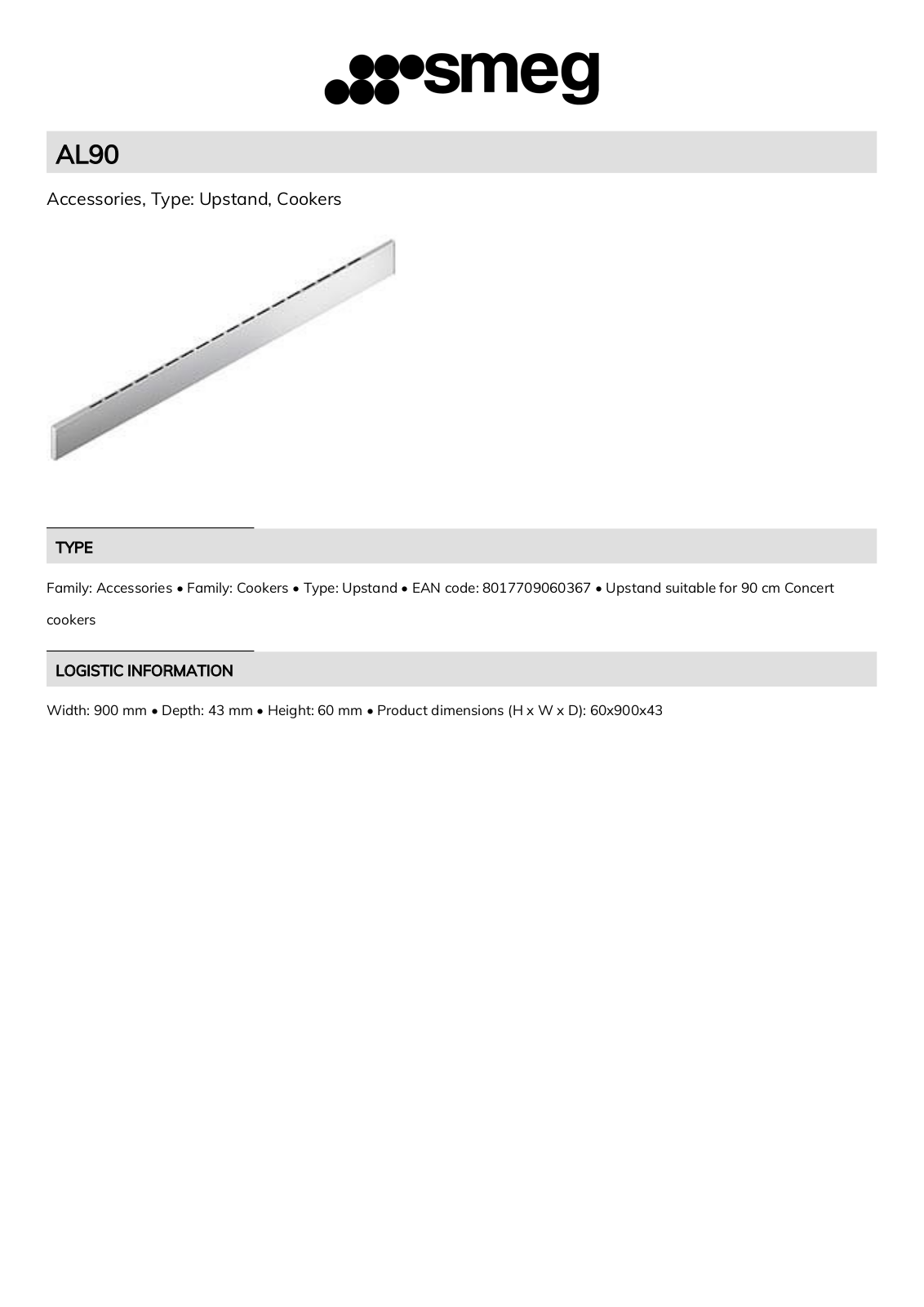 Smeg AL90 Technical sheet