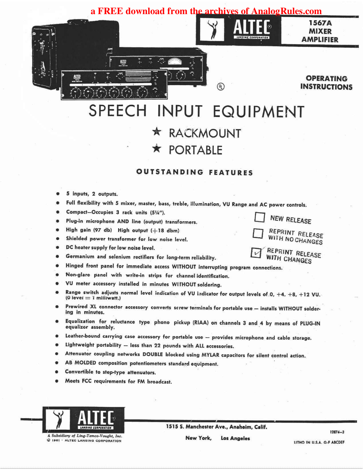 Altec 1567A User Manual