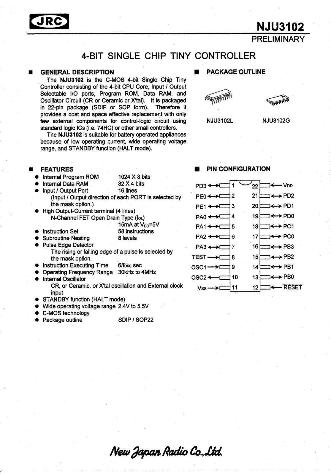 JRC NJU3102L, NJU3102G Datasheet