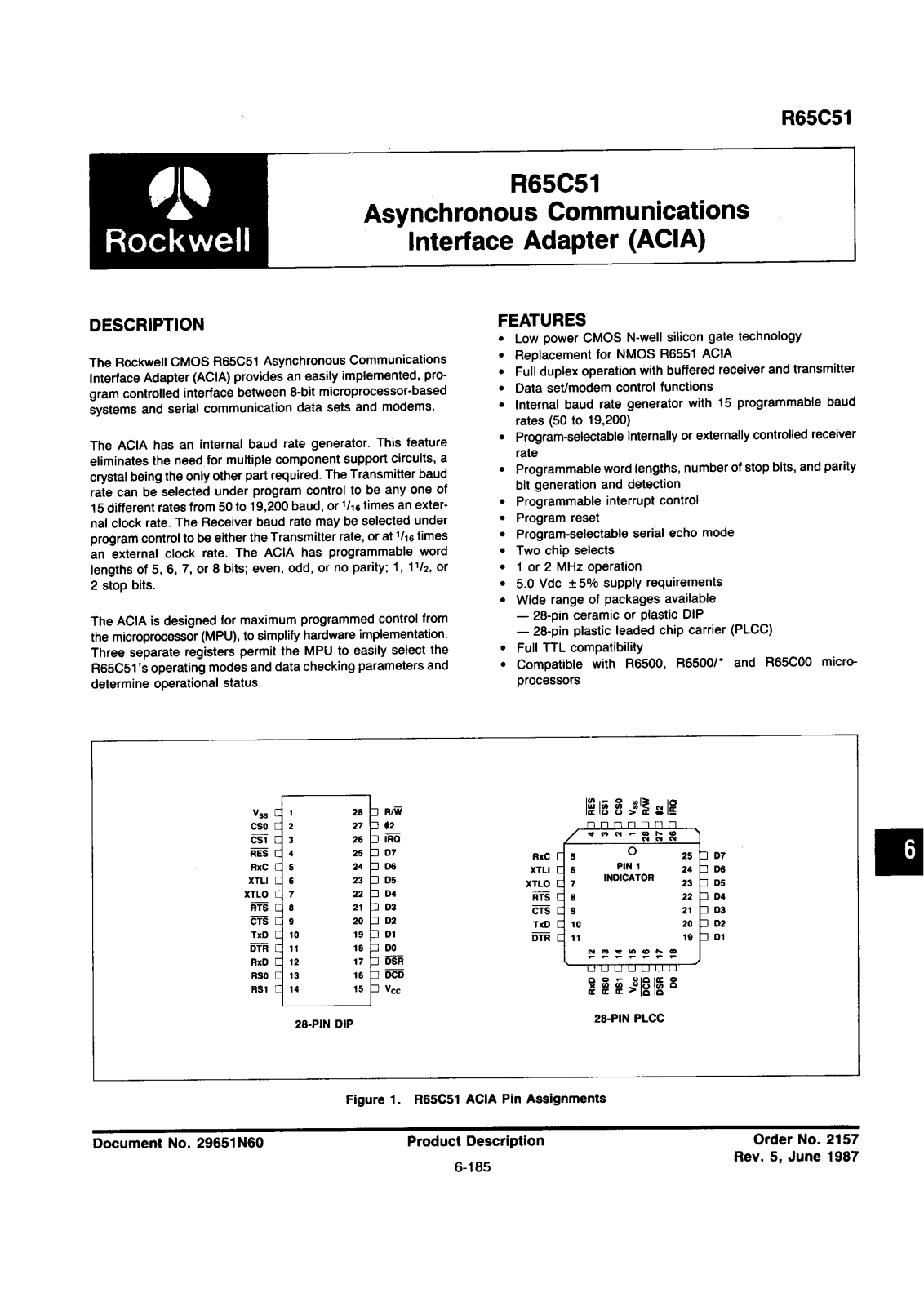 ROCKWELL R65C51C1, R65C51C2, R65C51J1, R65C51J2, R65C51P1 Datasheet