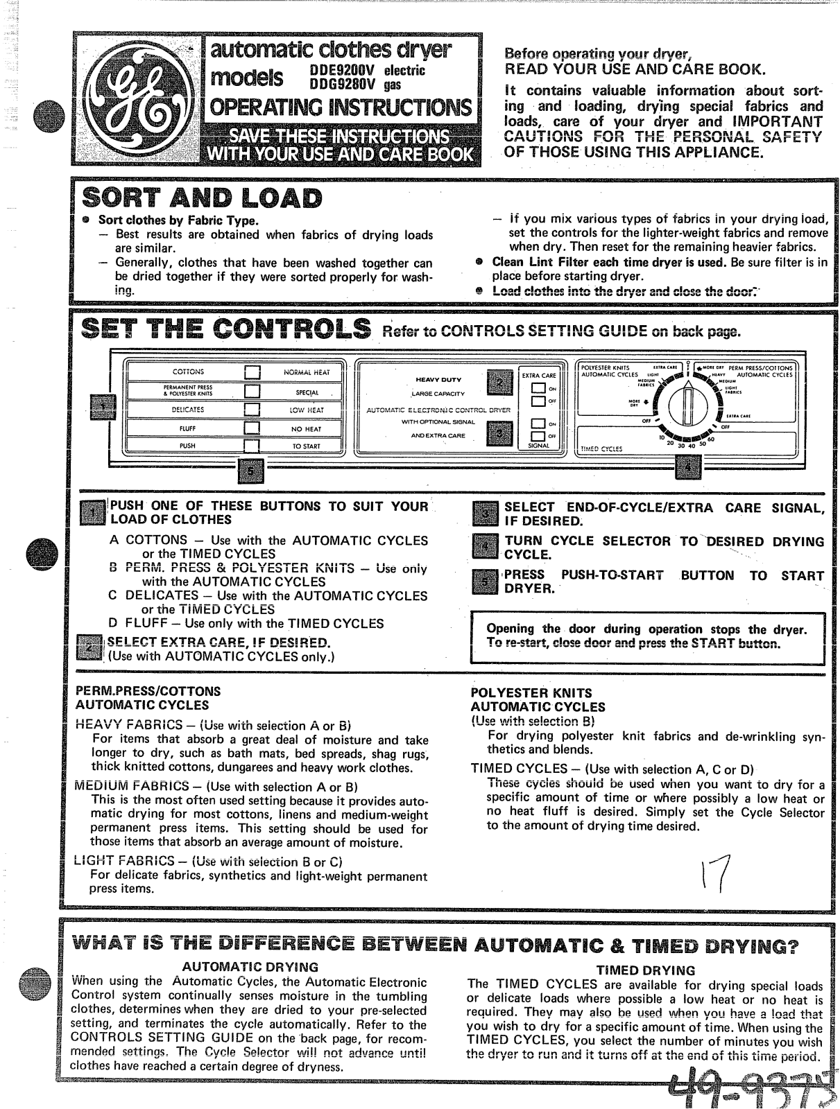 GE DDG9280V, DDE9200V Operation Instructions - ManualMachine.com
