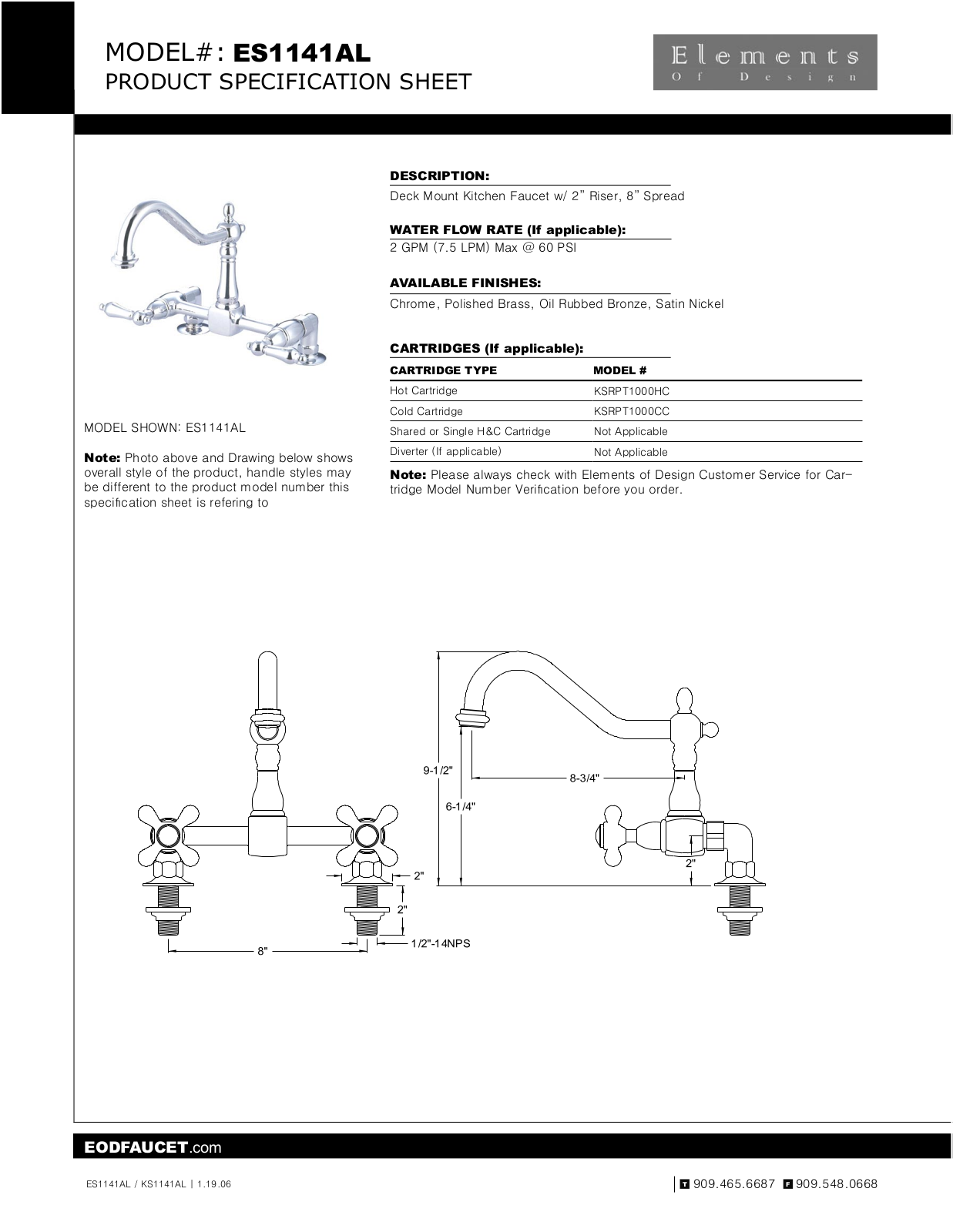 Elements of Design EDE1452 Specification Sheet - ManualMachine.com