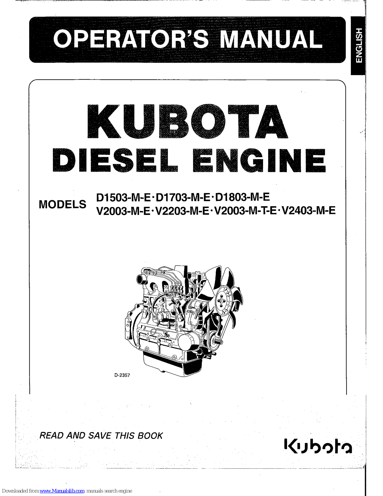 Kubota D1703-M-E, D1803-M-E, V2003-M-E, V2003-M-T-E, V2203-M-E Operator's Manual