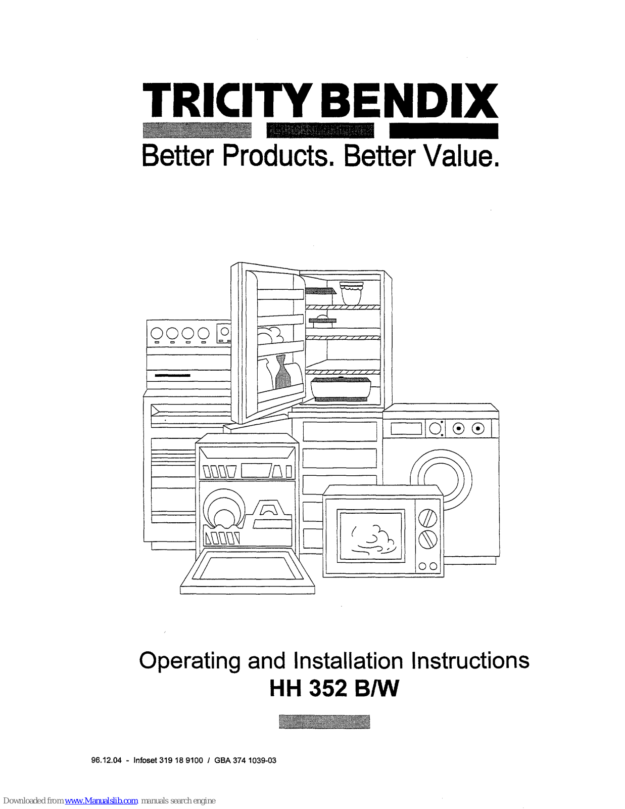 Tricity Bendix HH 352 B/W, HH 352 B, HH 352 W Operating And Installation Instructions