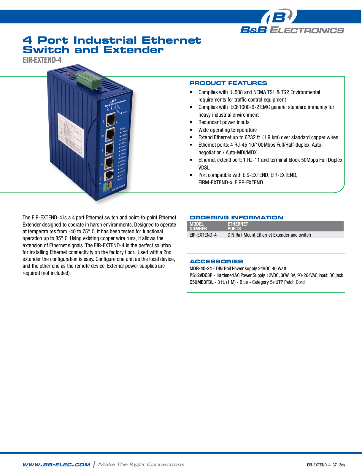 B&B Electronics EIR-EXTEND-4 Datasheet