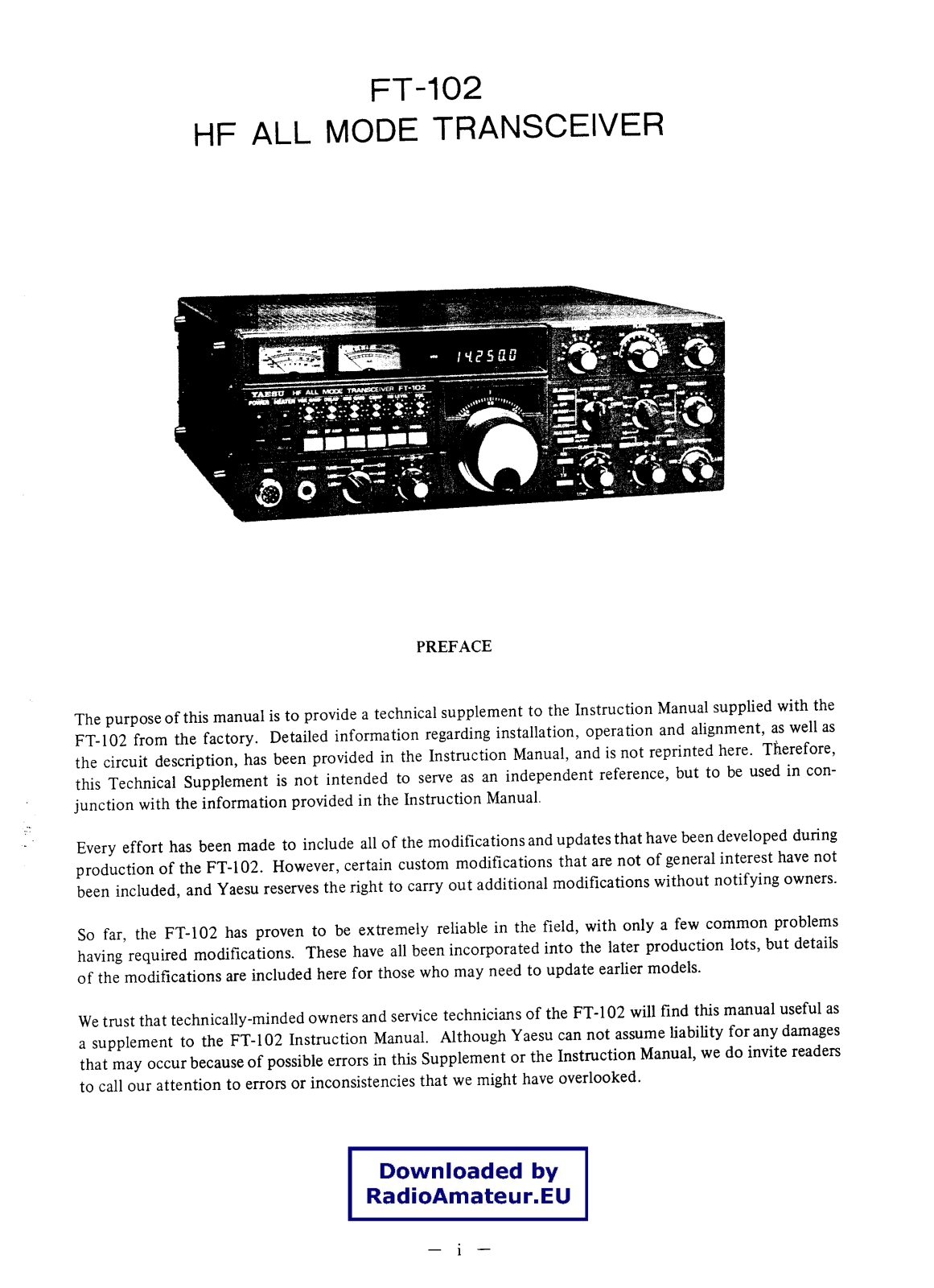 Yaesu FT102 User Manual