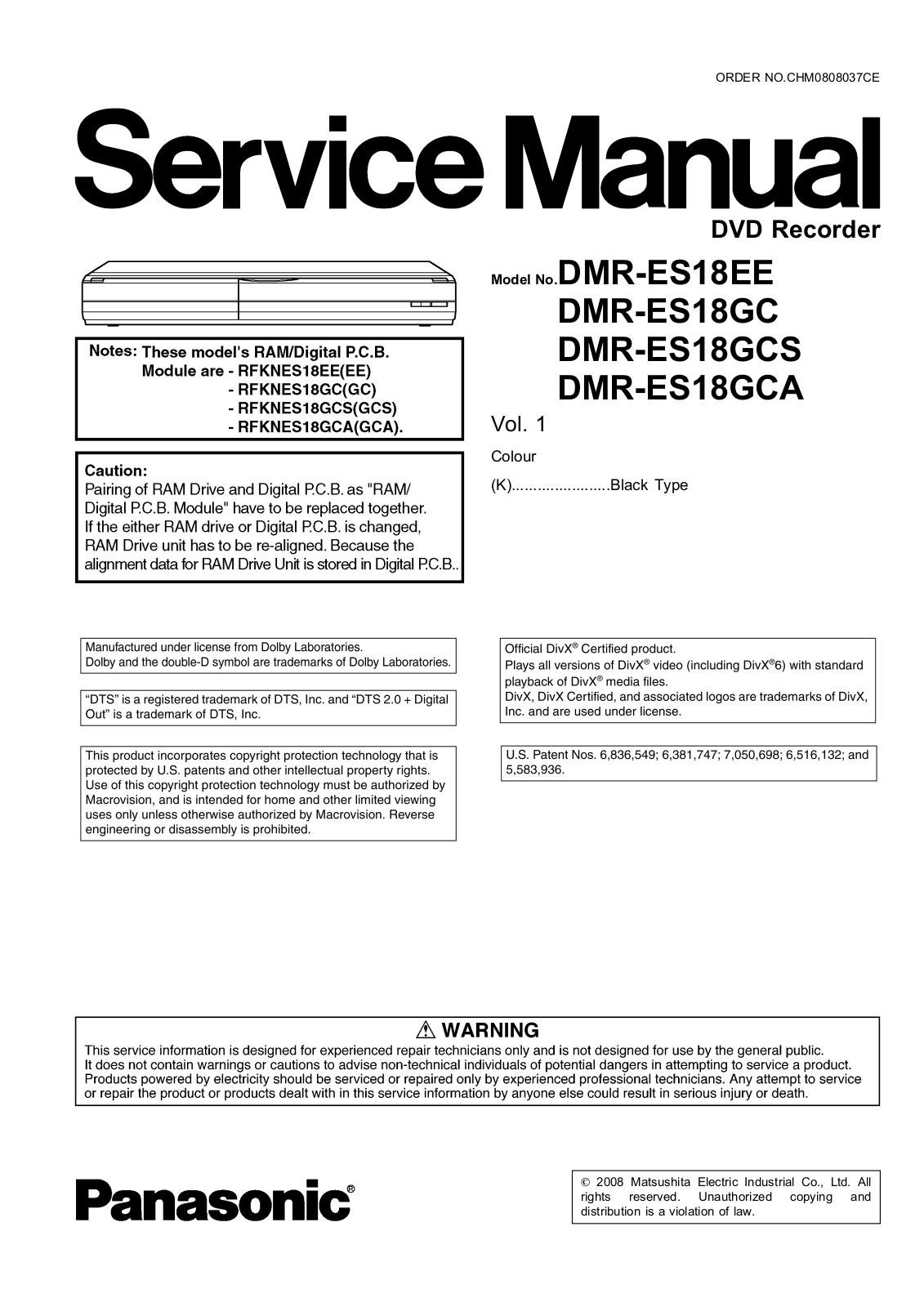 Panasonic DMRES-18-EE, DMRES-18-GC, DMRES-18-GCA, DMRES-18-GCS Service manual