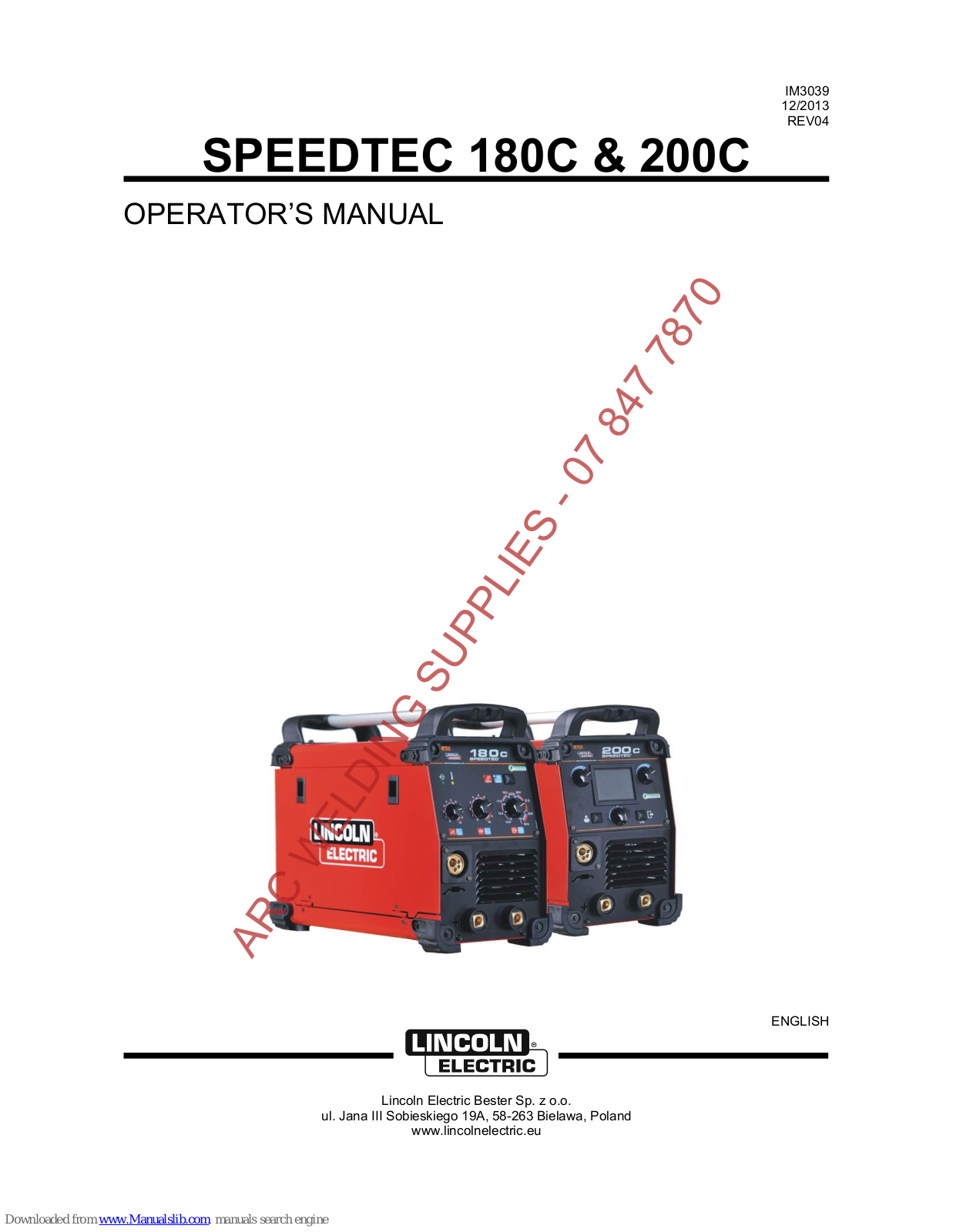 Lincoln Electric speedtec 180C, speedtec 200C Operator's Manual