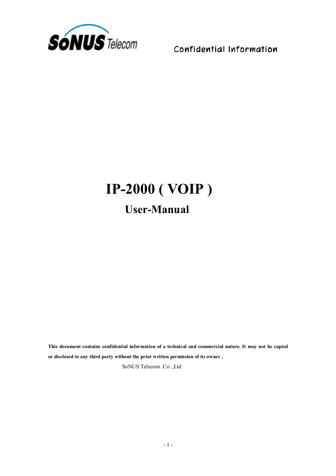 Sonus Telecom IP 2000 User Manual