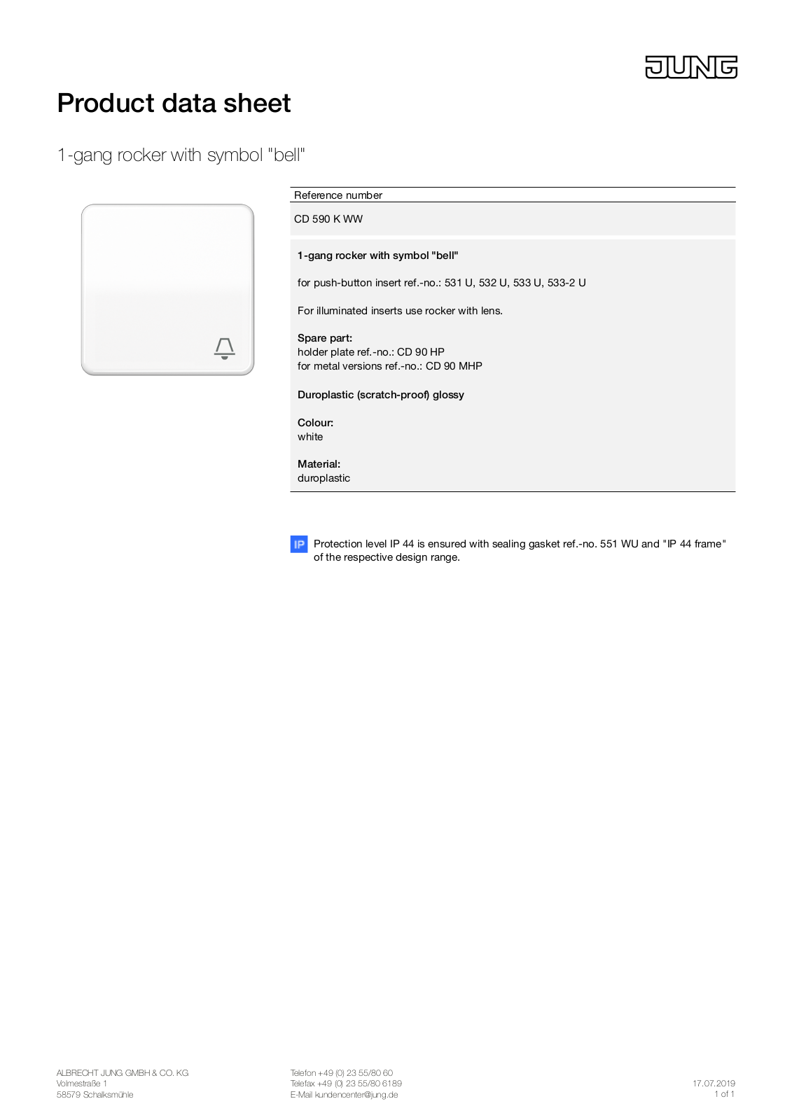 Jung CD 590 K WW Technical data