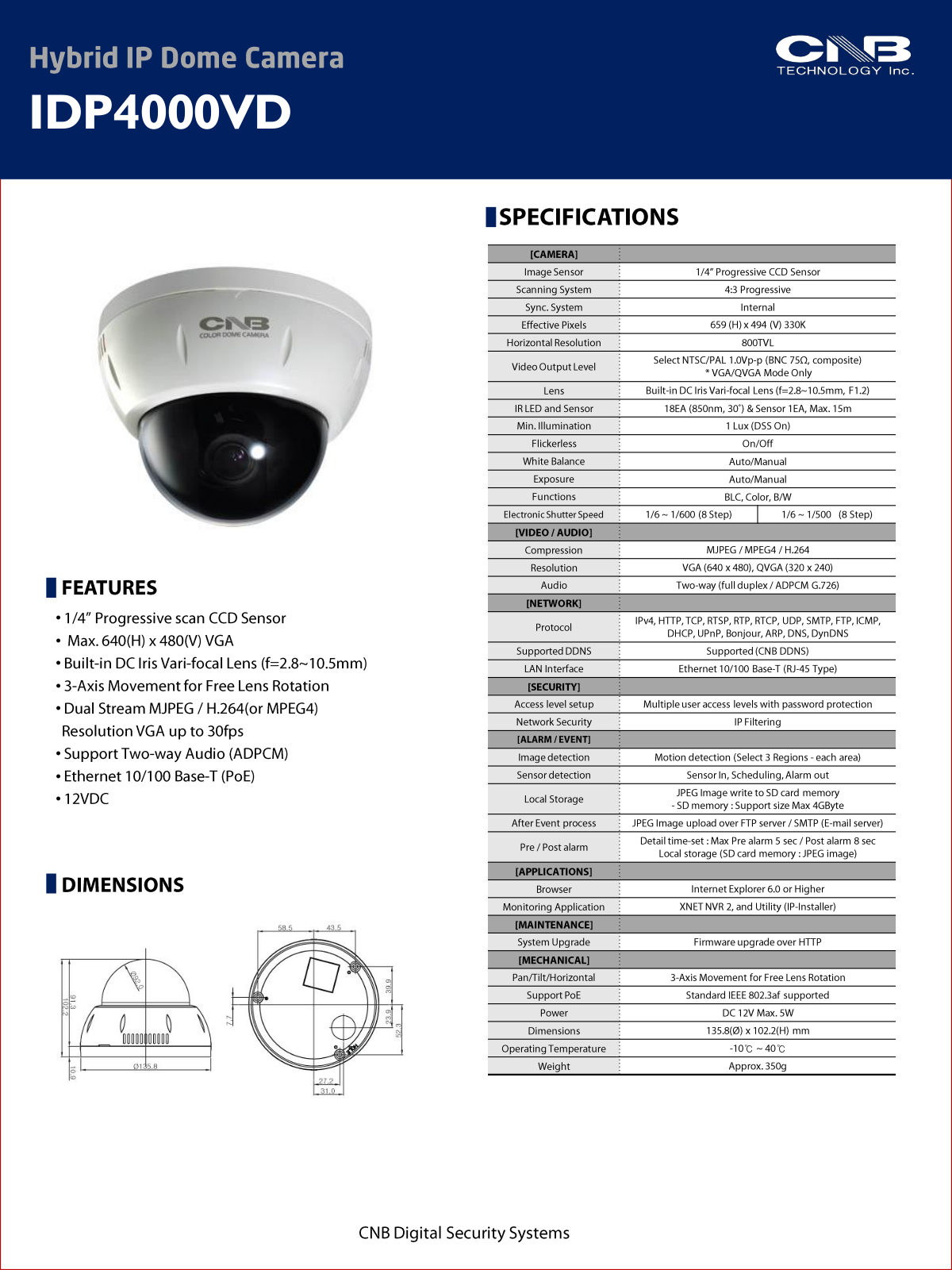 CNB IDP4000VD Specsheet