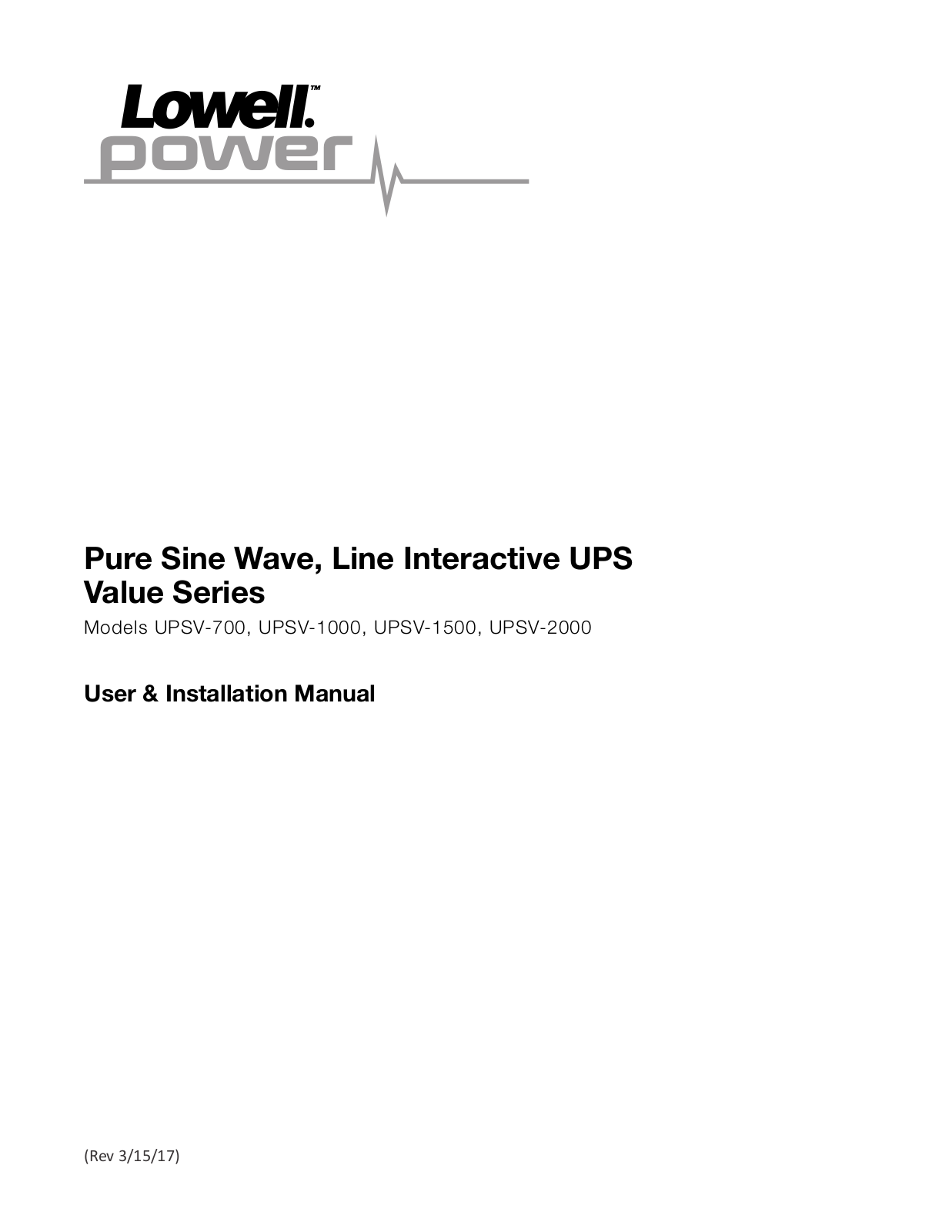 Lowell power Value, UPSV-700, UPSV-1000, UPSV-1500, UPSV-2000 Installation Manual - ManualMachine.com