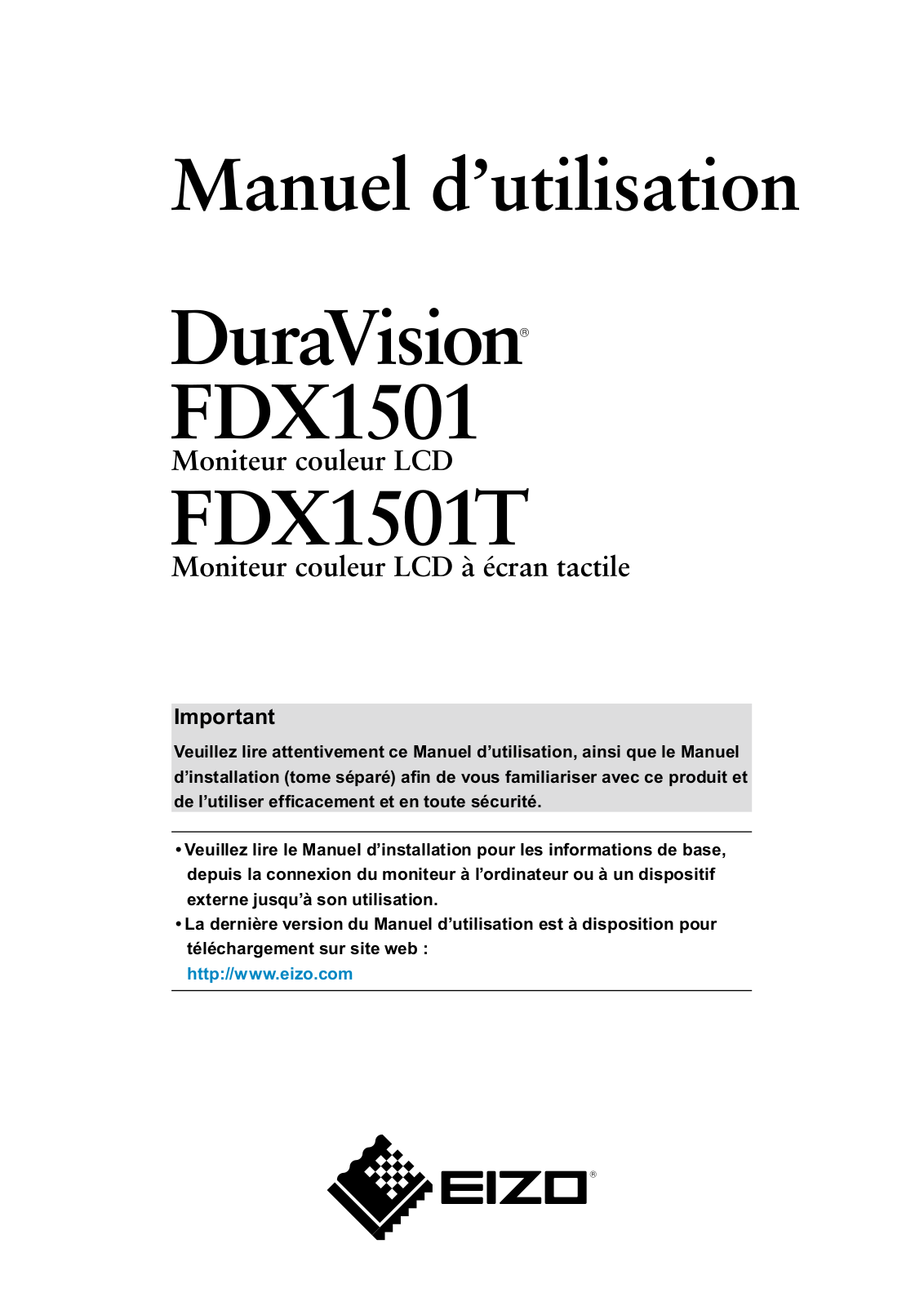 EIZO DURAVISION FDX1501, DURAVISION FDX1501T User Manual