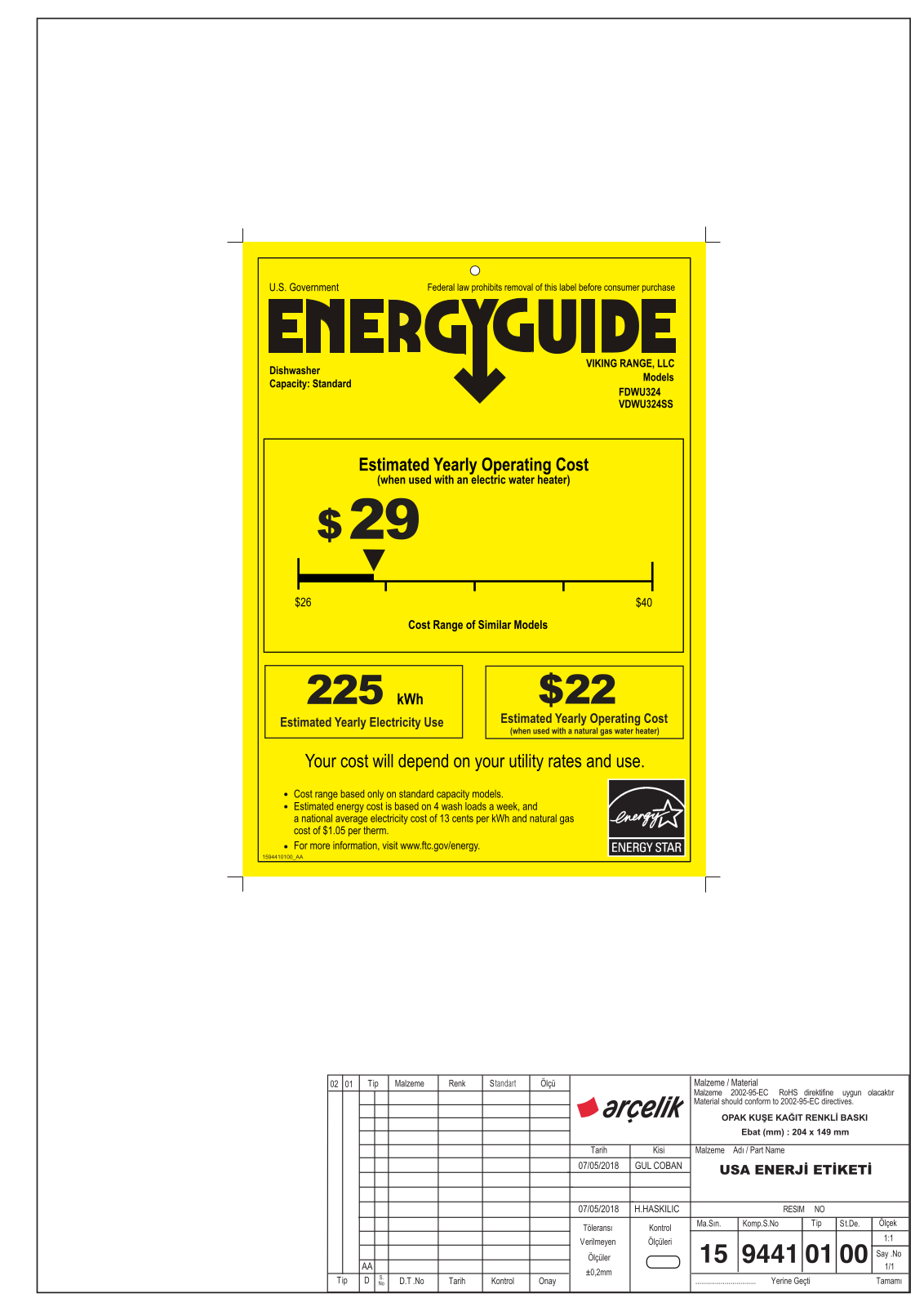 Viking VIRECTWODWRH73 Energy manual