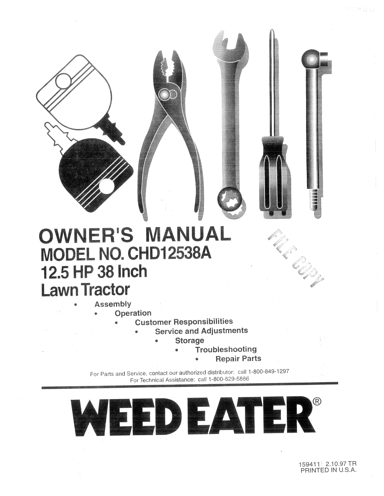 Weed Eater CHD12538A, 159411 User Manual