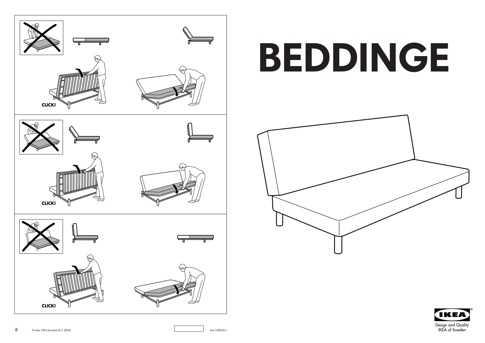 IKEA BEDDINGE SOFABED FRAME Assembly Instruction