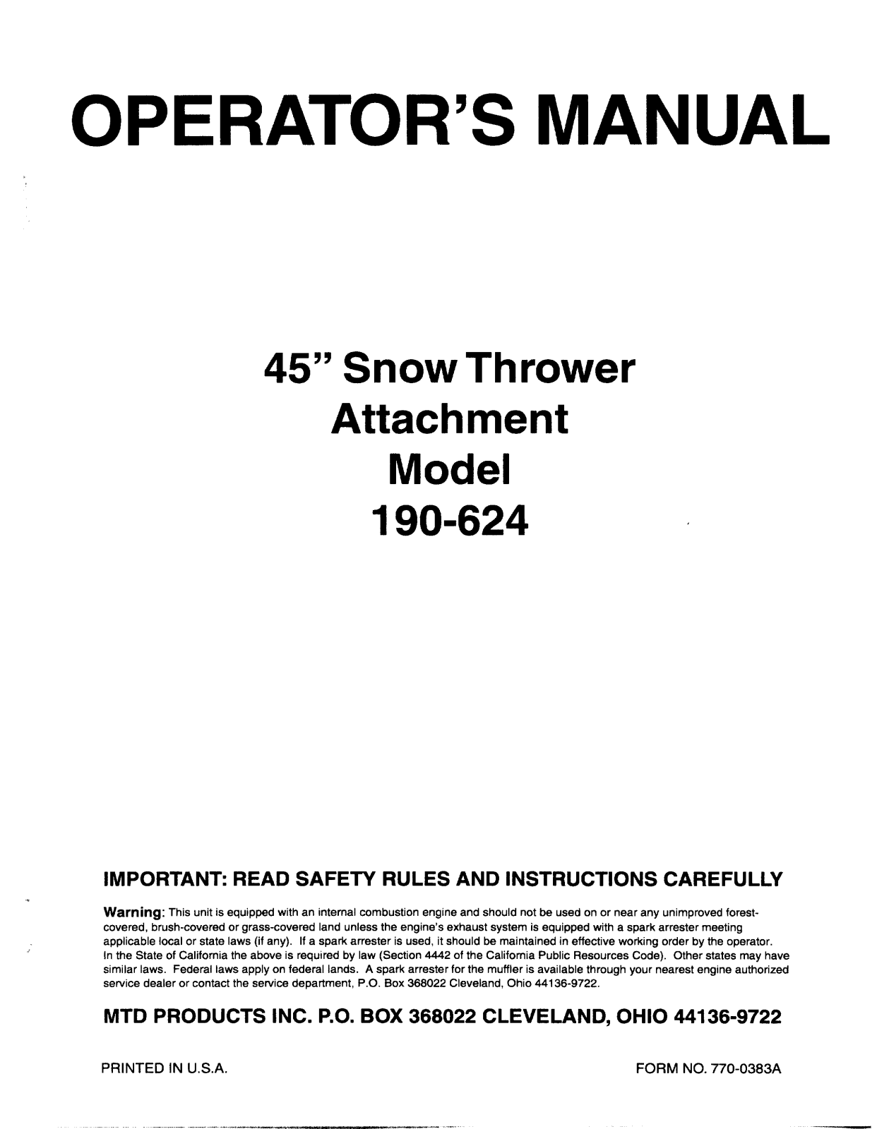 Mtd OEM-190-624 owners guide