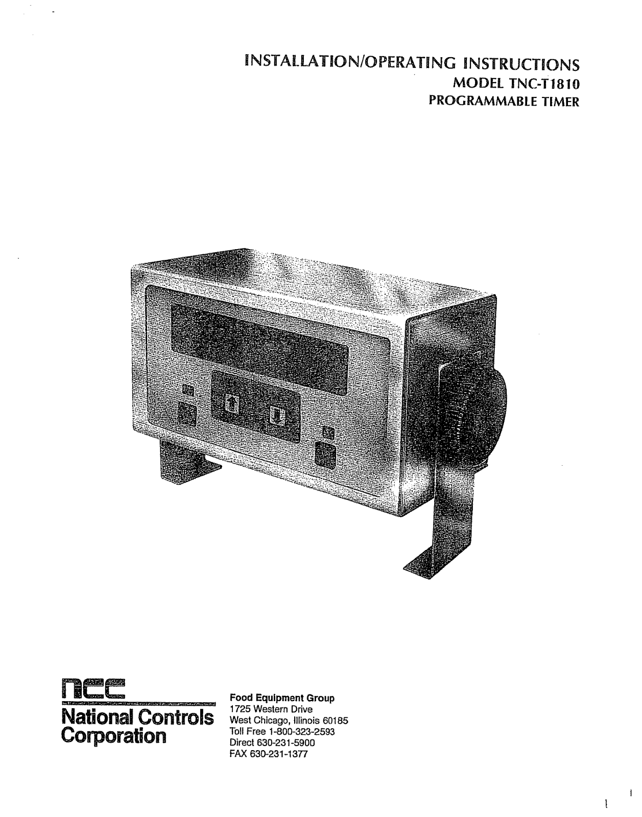 NATIONAL CONTROLS TNC-T1810 Installation  Manual