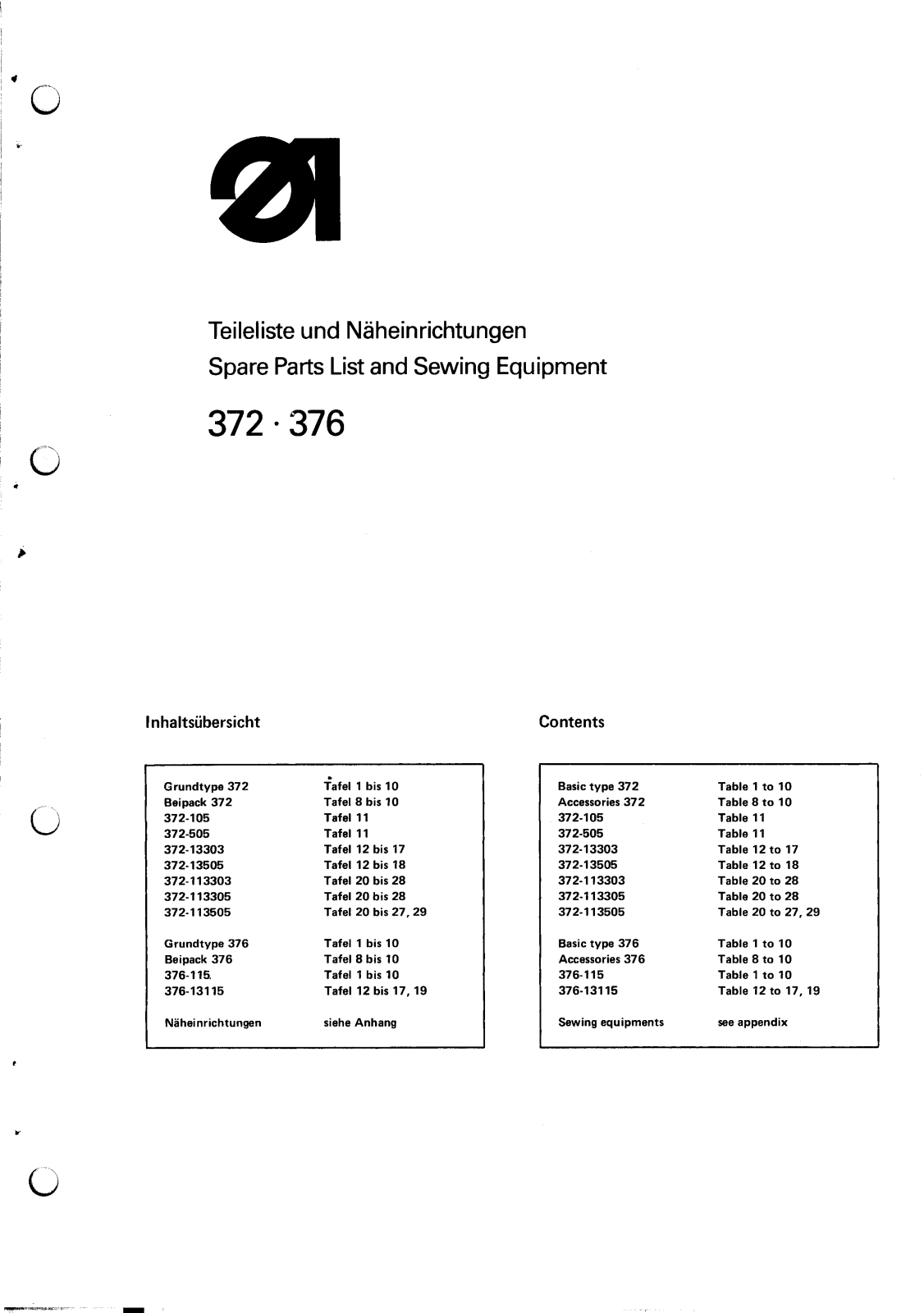 DURKOPP 372, 376 Parts List