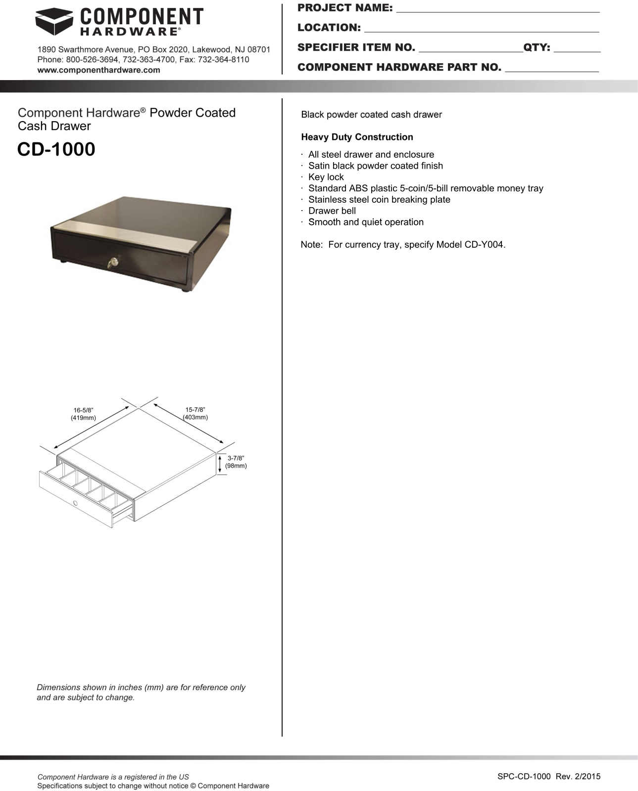 Component Hardware CD-1000 User Manual