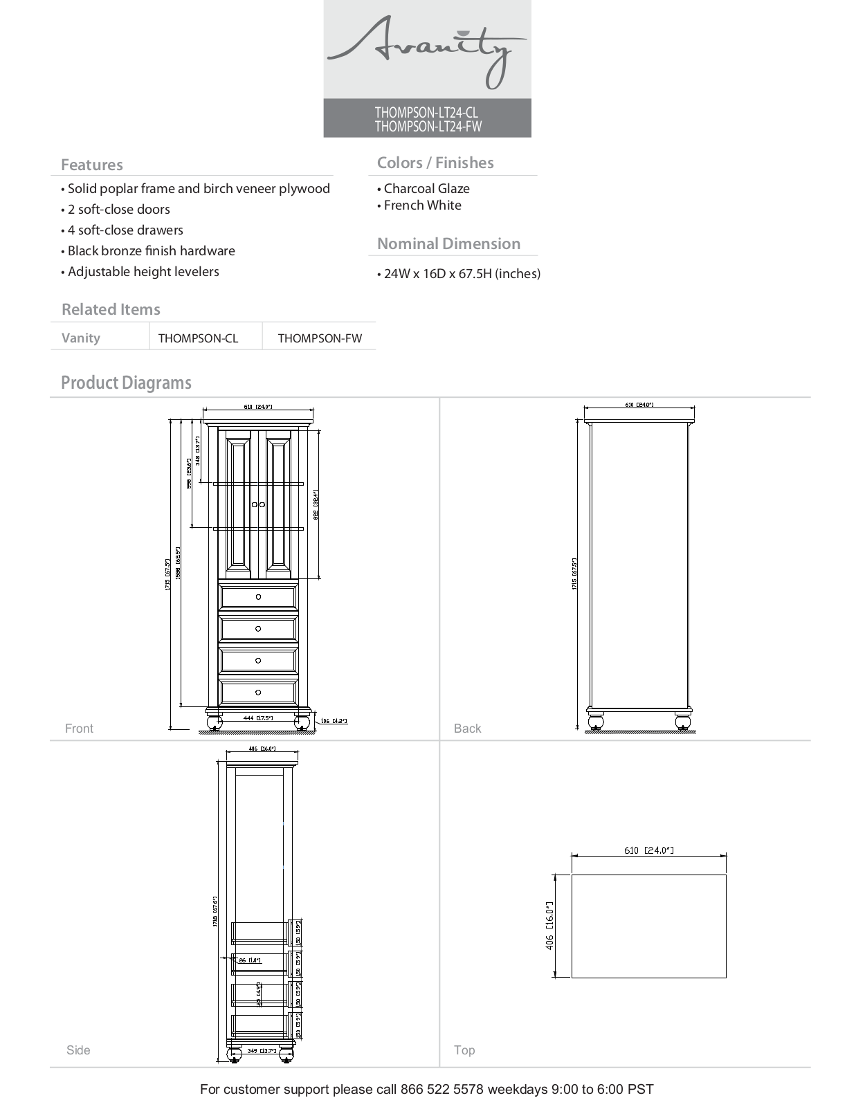 Avanity THOMPSONLT24FW Specifications