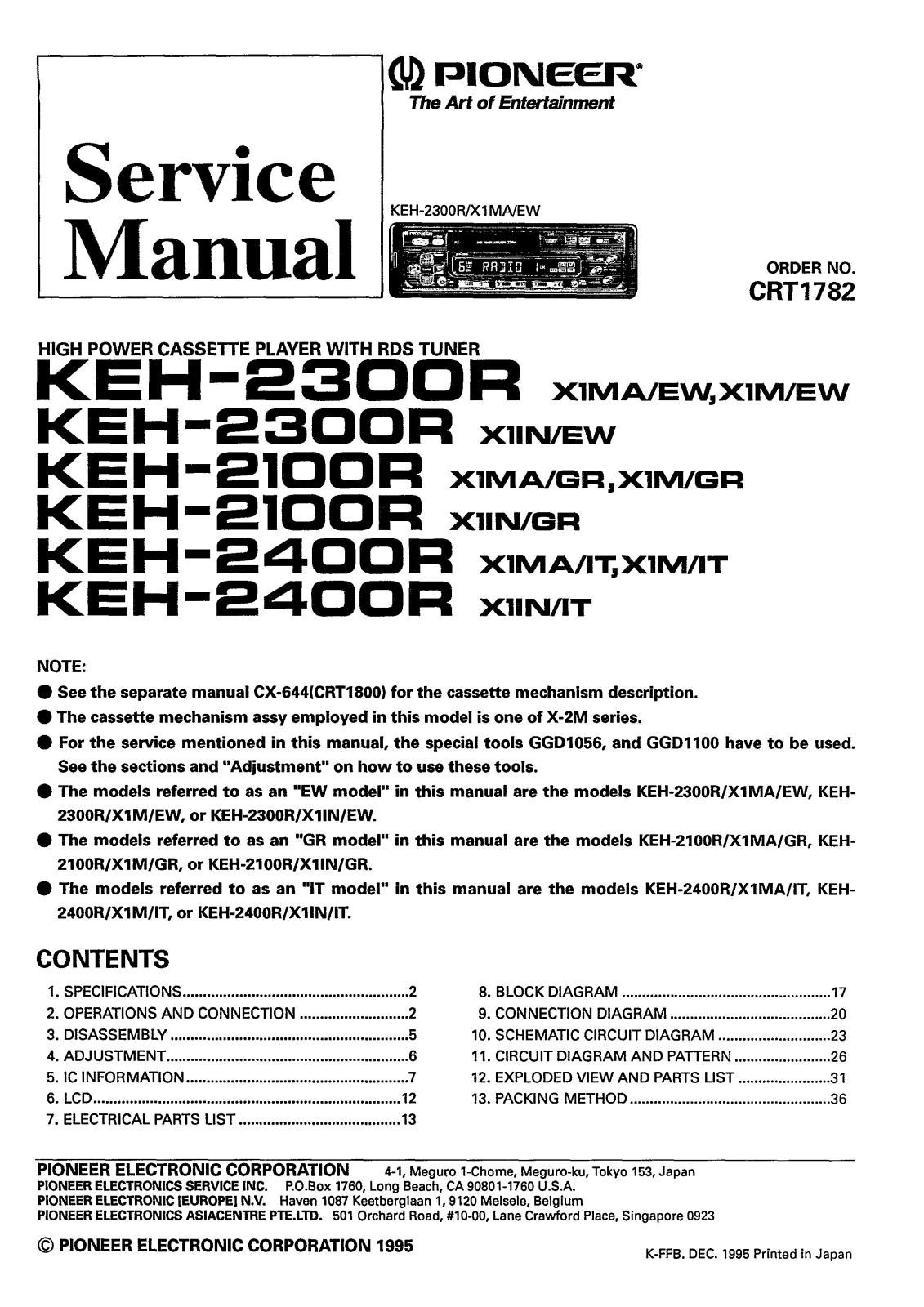 PIONEER KEH-2300R, KEH-2100R, KEH-2400R Service Manual