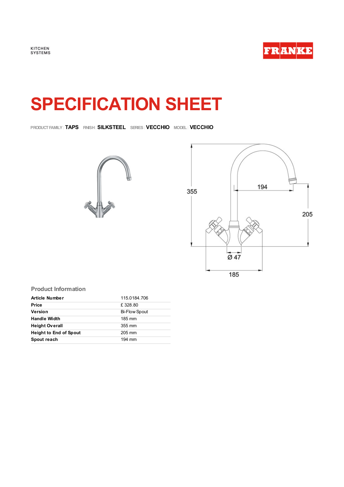 Franke Foodservice VECCHIO User Manual