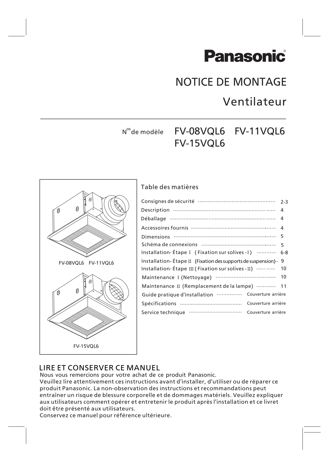 Panasonic fv-08vql6, fv-08vqcl6, fv-11vql6, fv-15vql6, fv-11vqcl6 installation - ManualMachine.com