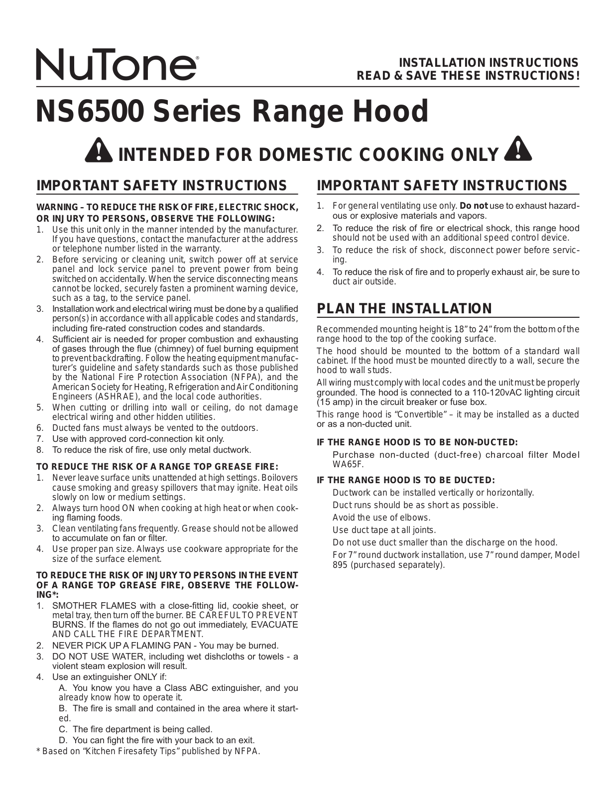 NuTone NS6500 User Manual