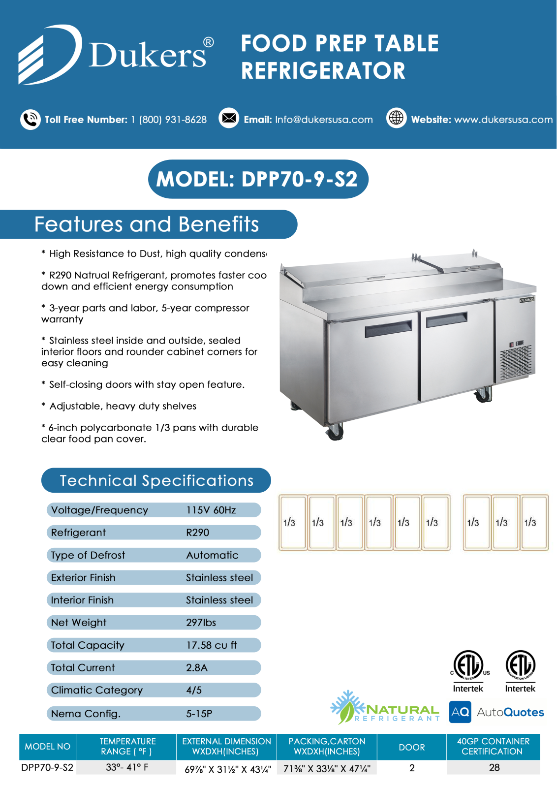 Dukers DPP709S2 Specifications