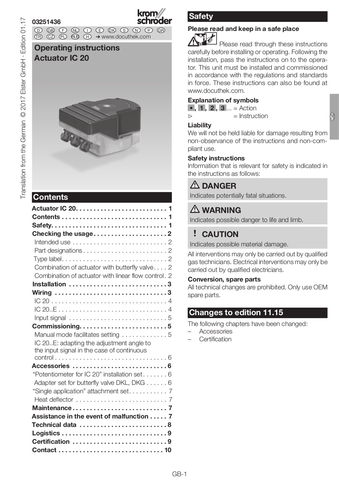 Krom Schroder IC 20 Operating Instructions Manual