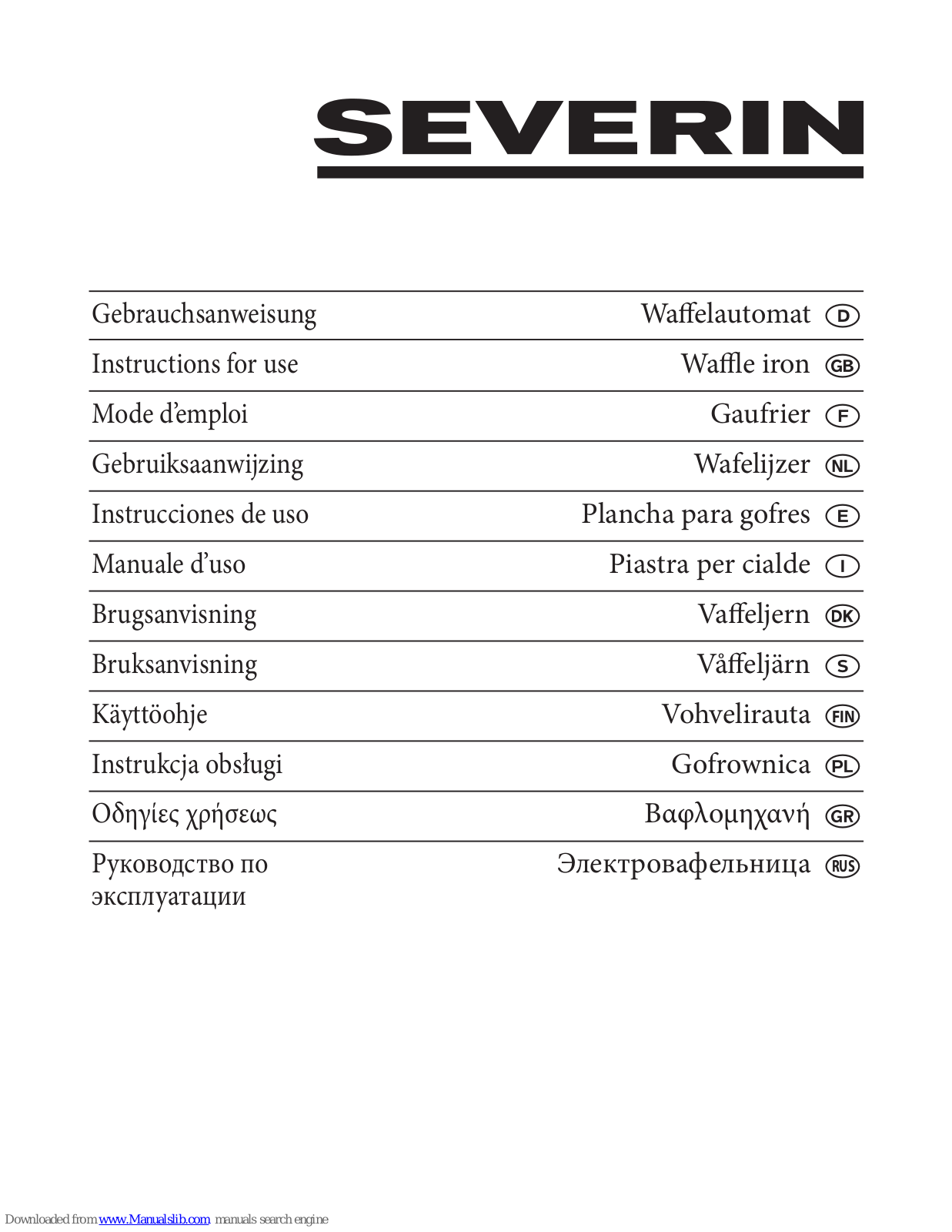 SEVERIN WA 2101, WA 2103, 2102 Instructions For Use Manual