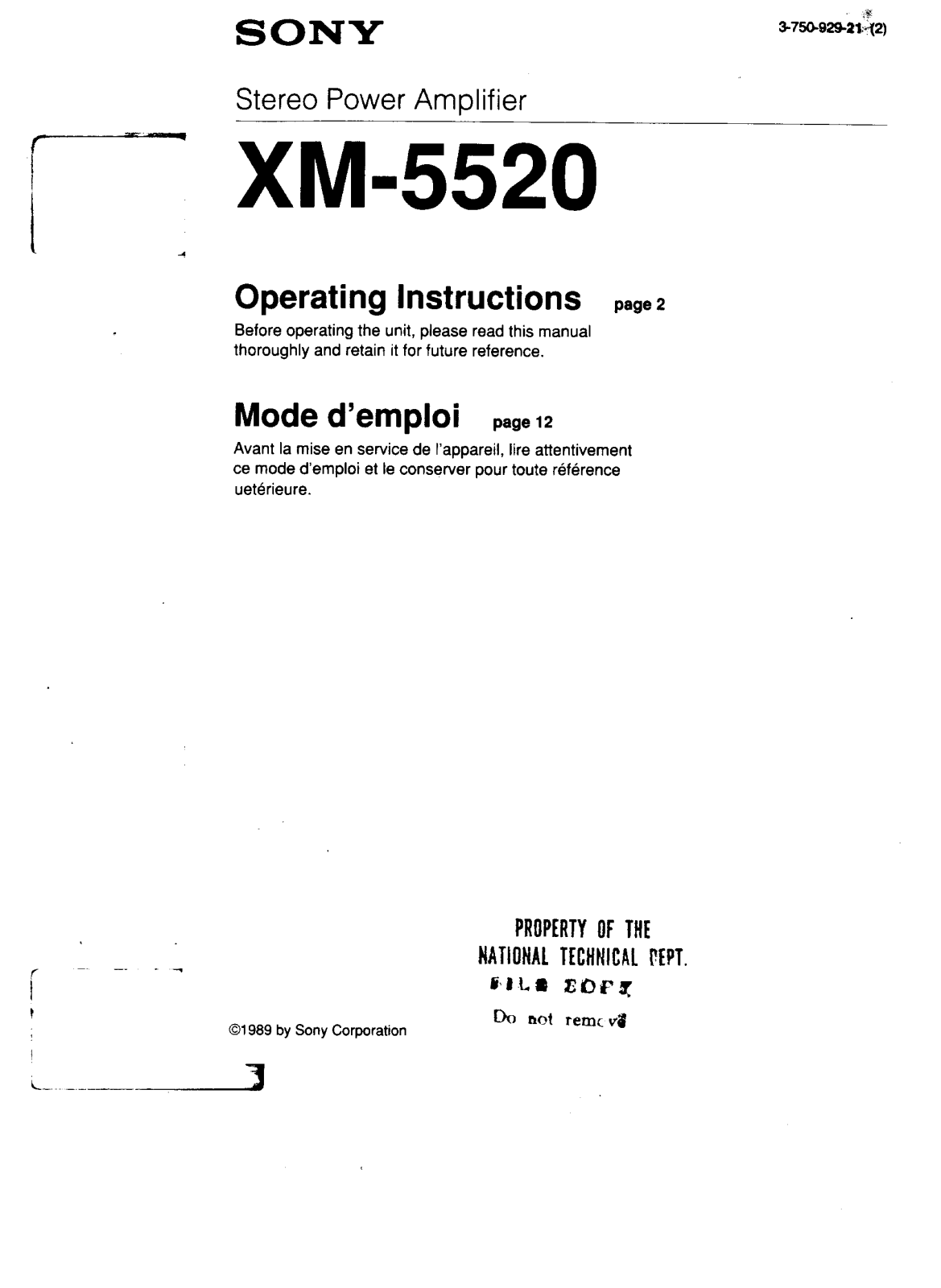 Sony XM-5520 User Manual