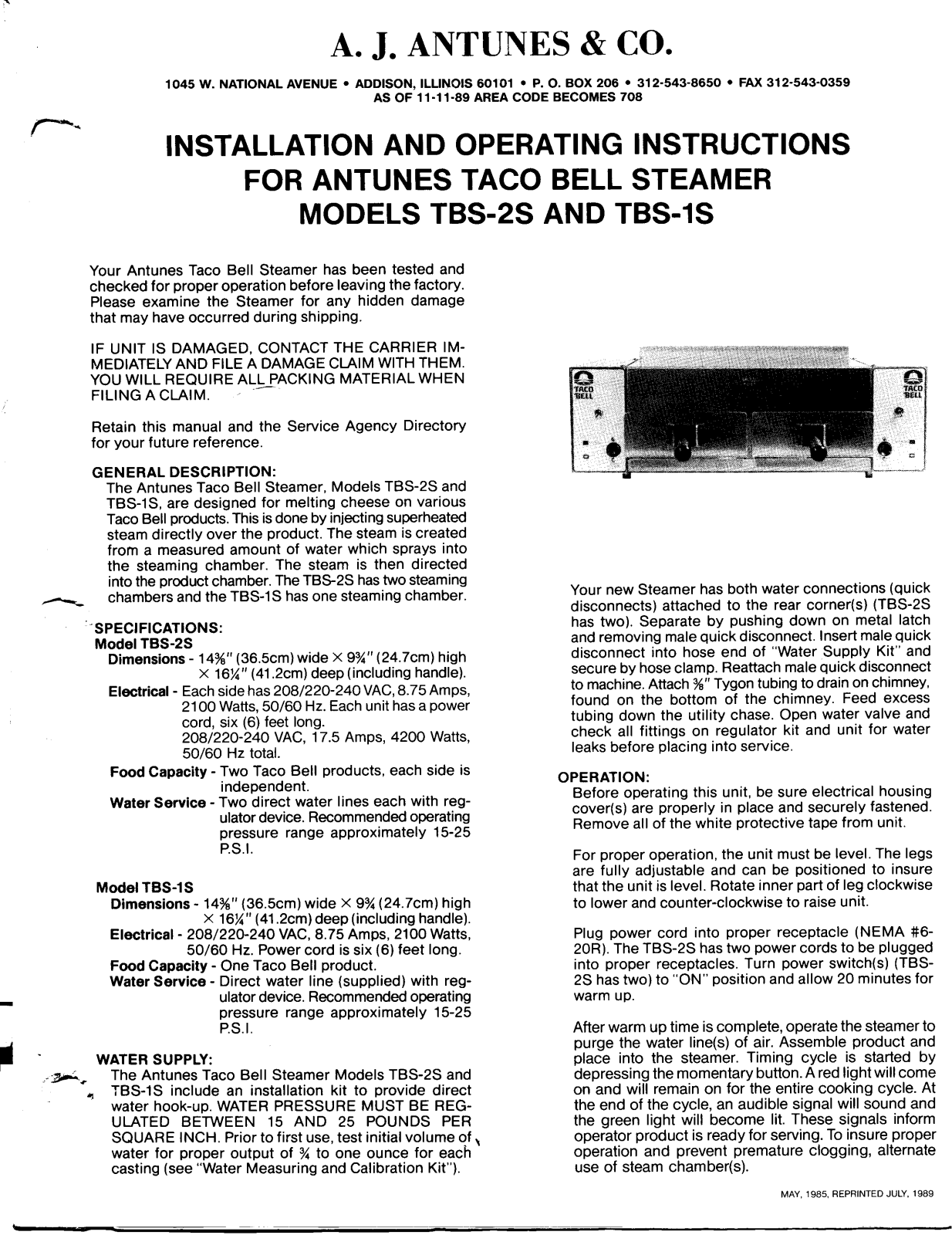 Antunes TBS-1S Installation Manual