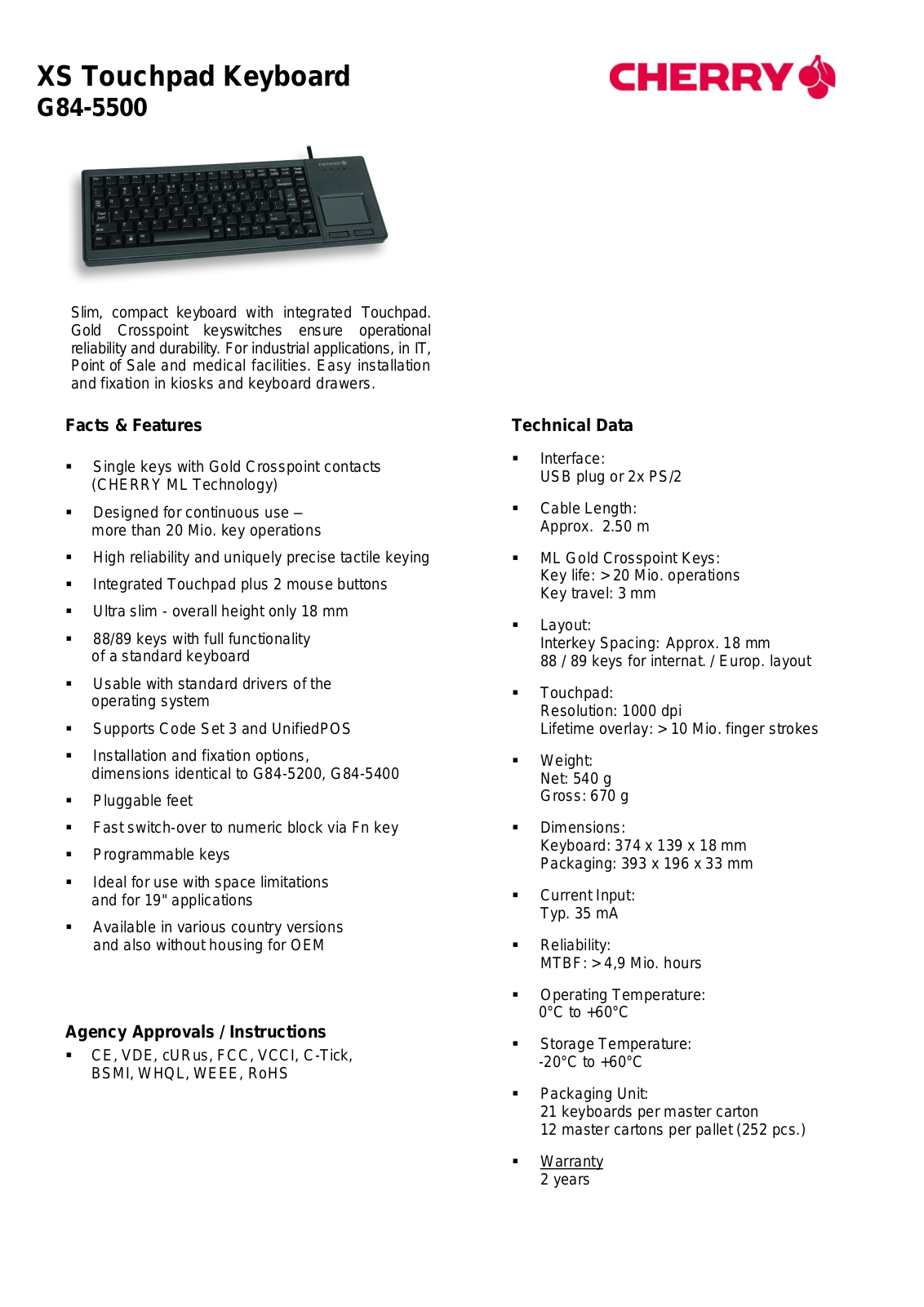 Cherry G84-5500LUMEU-2 Product Data Sheet