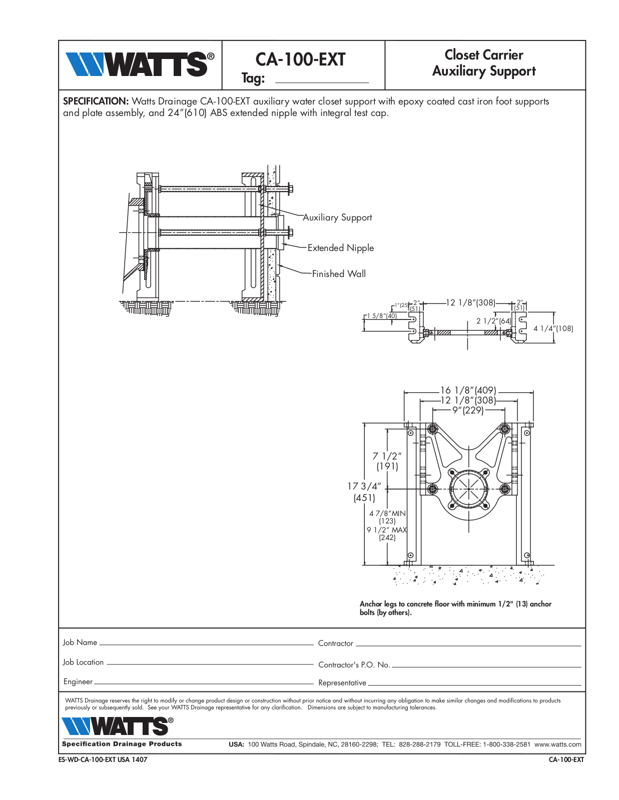 Watts CA-100-EXT User Manual