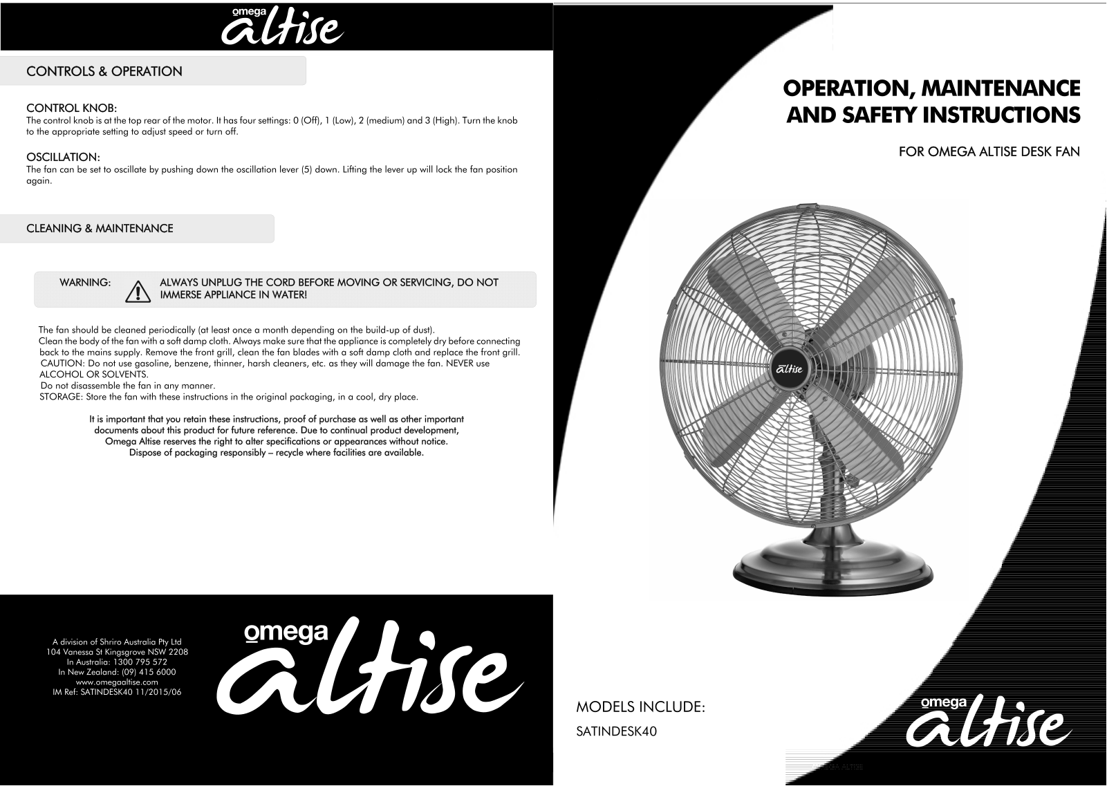 Omega Altise SATINDESK40 User Manual