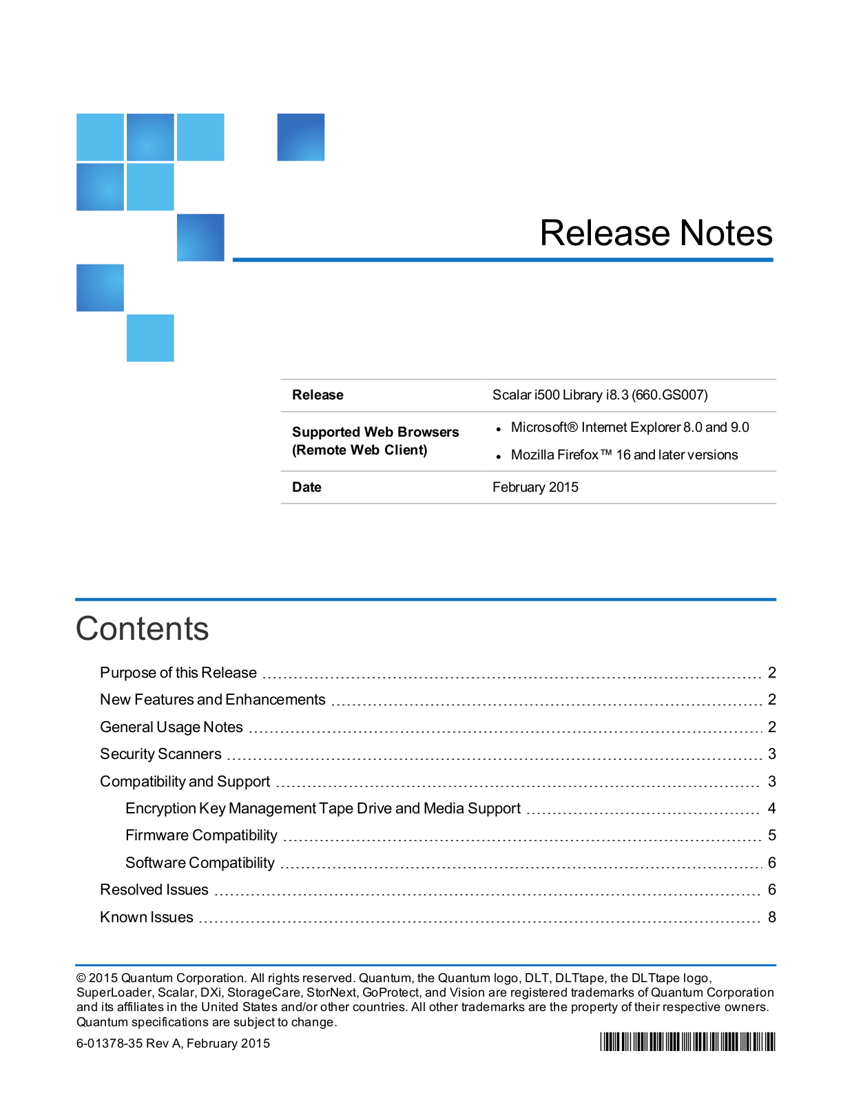 Quantum Scalar i500 Release Notes