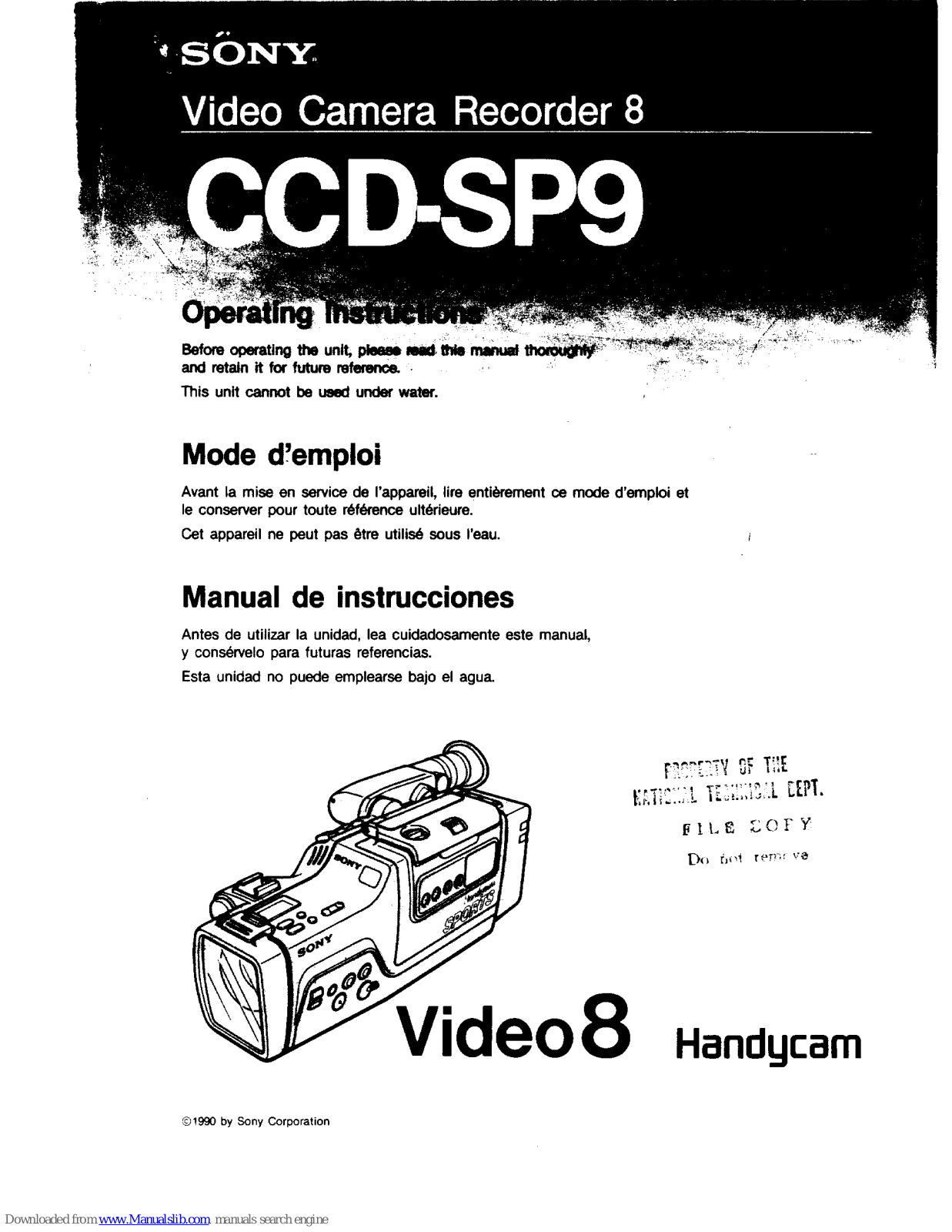 Sony Handycam CCD-SP9 Operating Instructions Manual