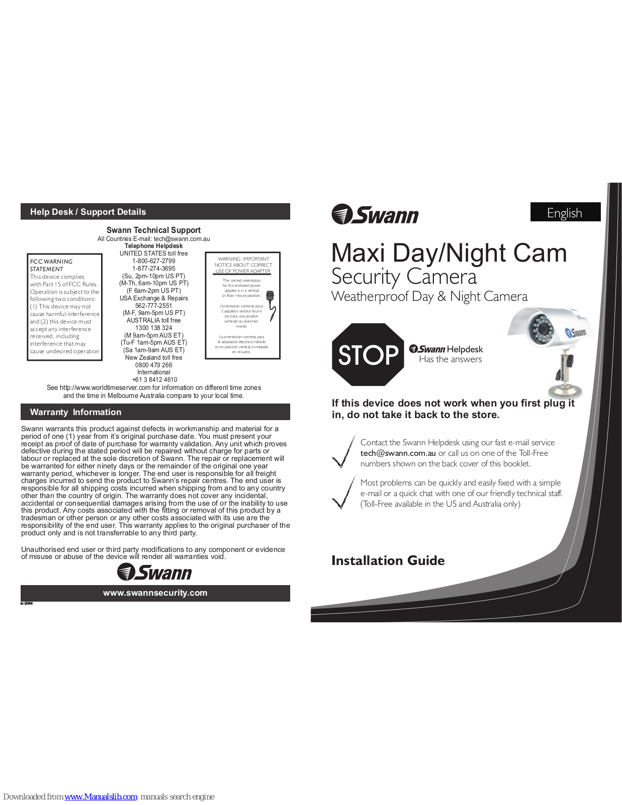 Swann SW-C-MDNC, Maxi Day/Night Cam Installation Manual