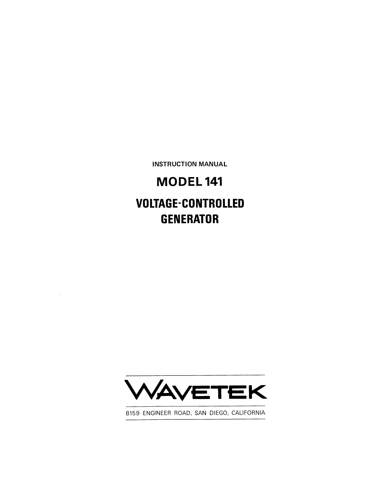 Wavetek 141 Service Manual